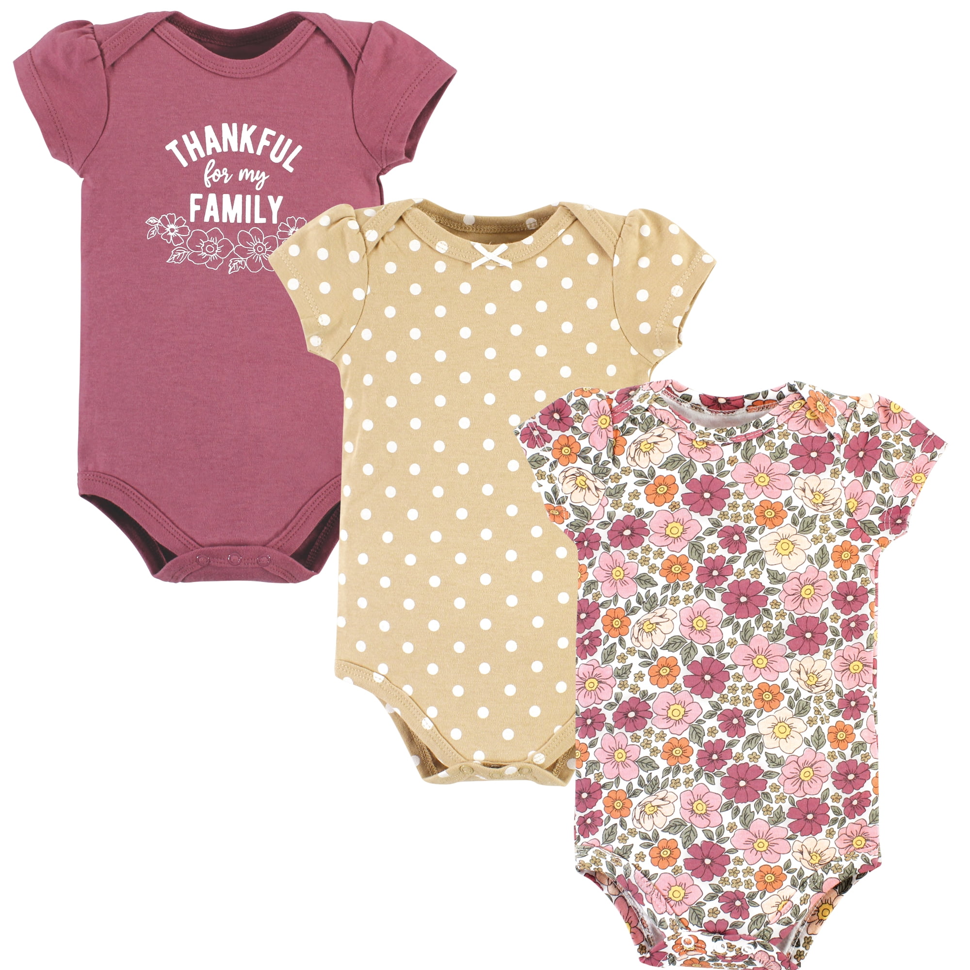 Luvable Friends Hudson Baby Bodysuits 3pk, Harvest Bloom, 9-12M