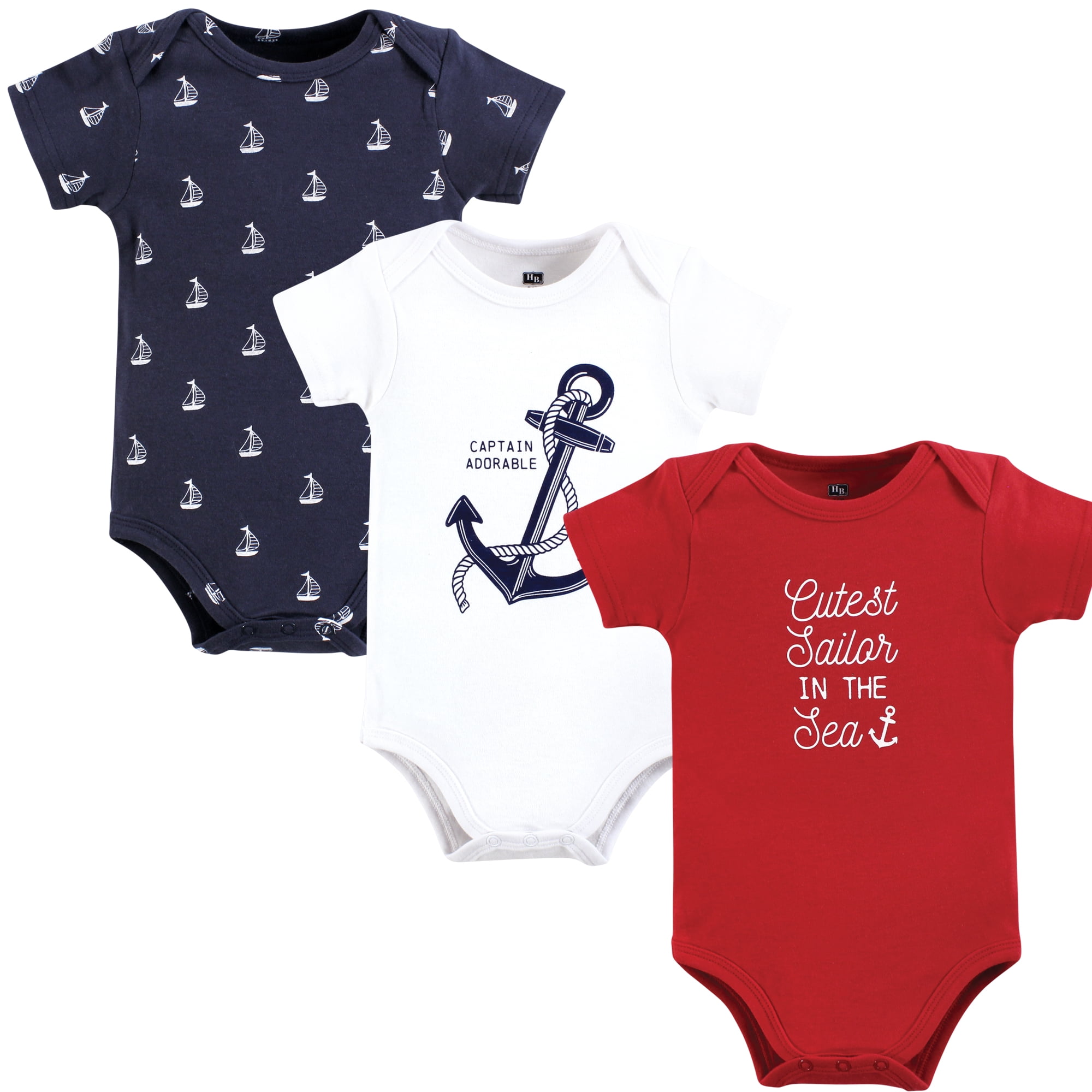 Luvable Friends Hudson Baby Bodysuits 3pk, Maritime Anchor, 12-18M
