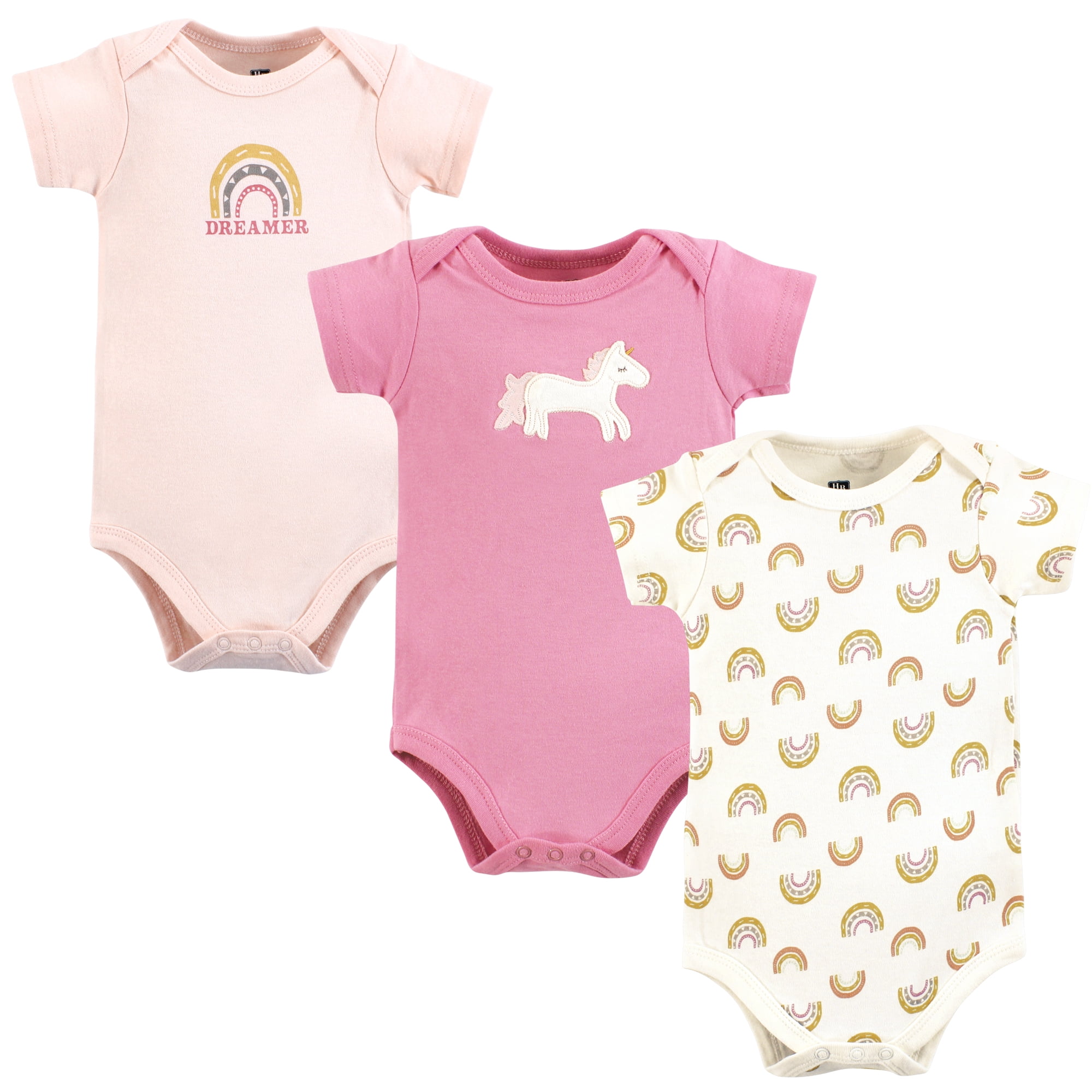 Luvable Friends Hudson Baby Bodysuits 3pk, Unicorn Rainbow, 6-9M