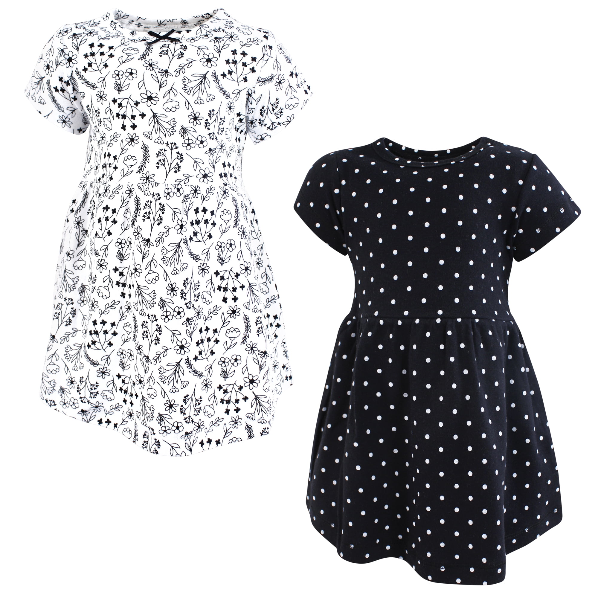 Luvable Friends Hudson Baby Dresses 2pk, Black White Floral, 18-24M