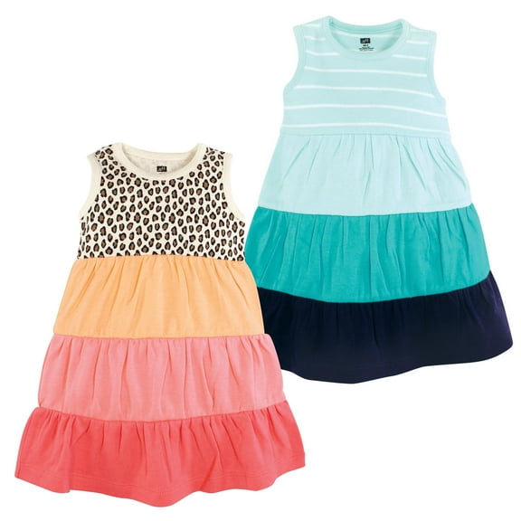 Luvable Friends Hudson Baby Dresses 2pk, Coral Mint Leopard, 8 Years