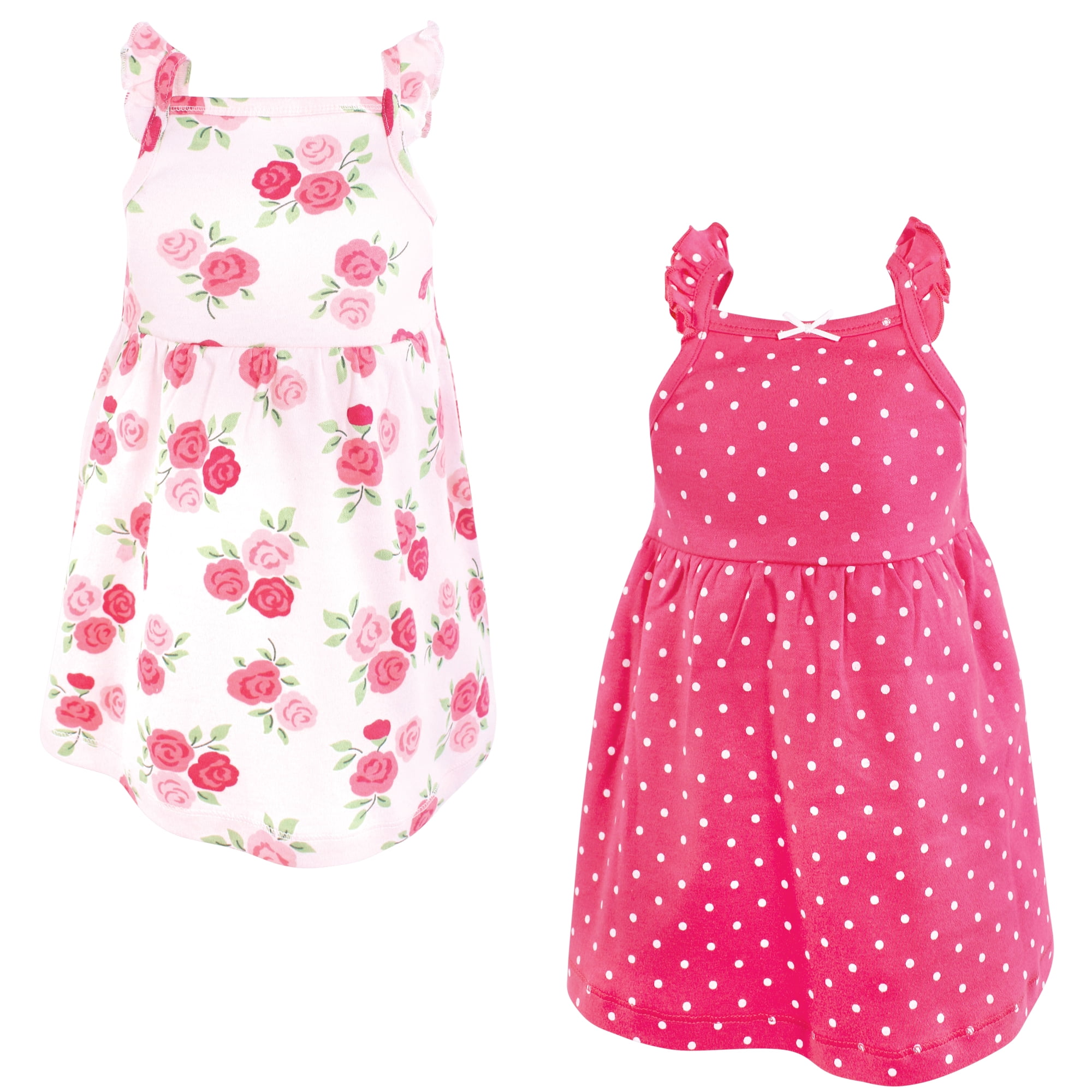 Luvable Friends Hudson Baby Dresses 2pk, Deep Rose, 0-3M
