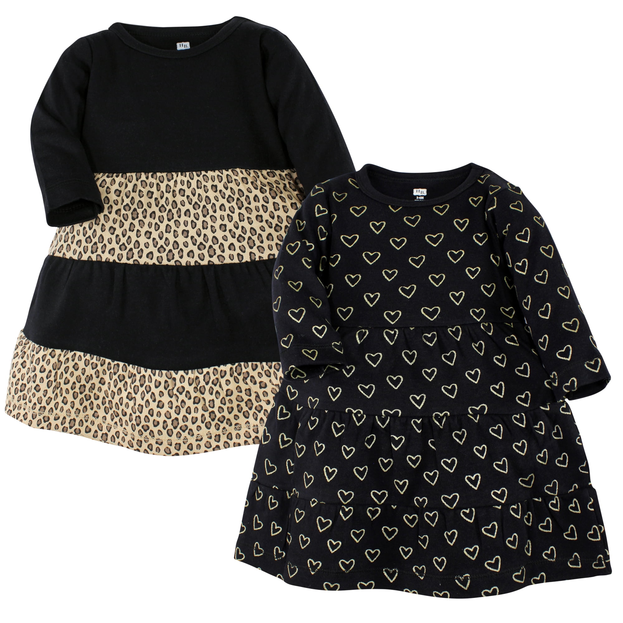 Luvable Friends Hudson Baby Dresses 2pk, Heart Leopard, 3T