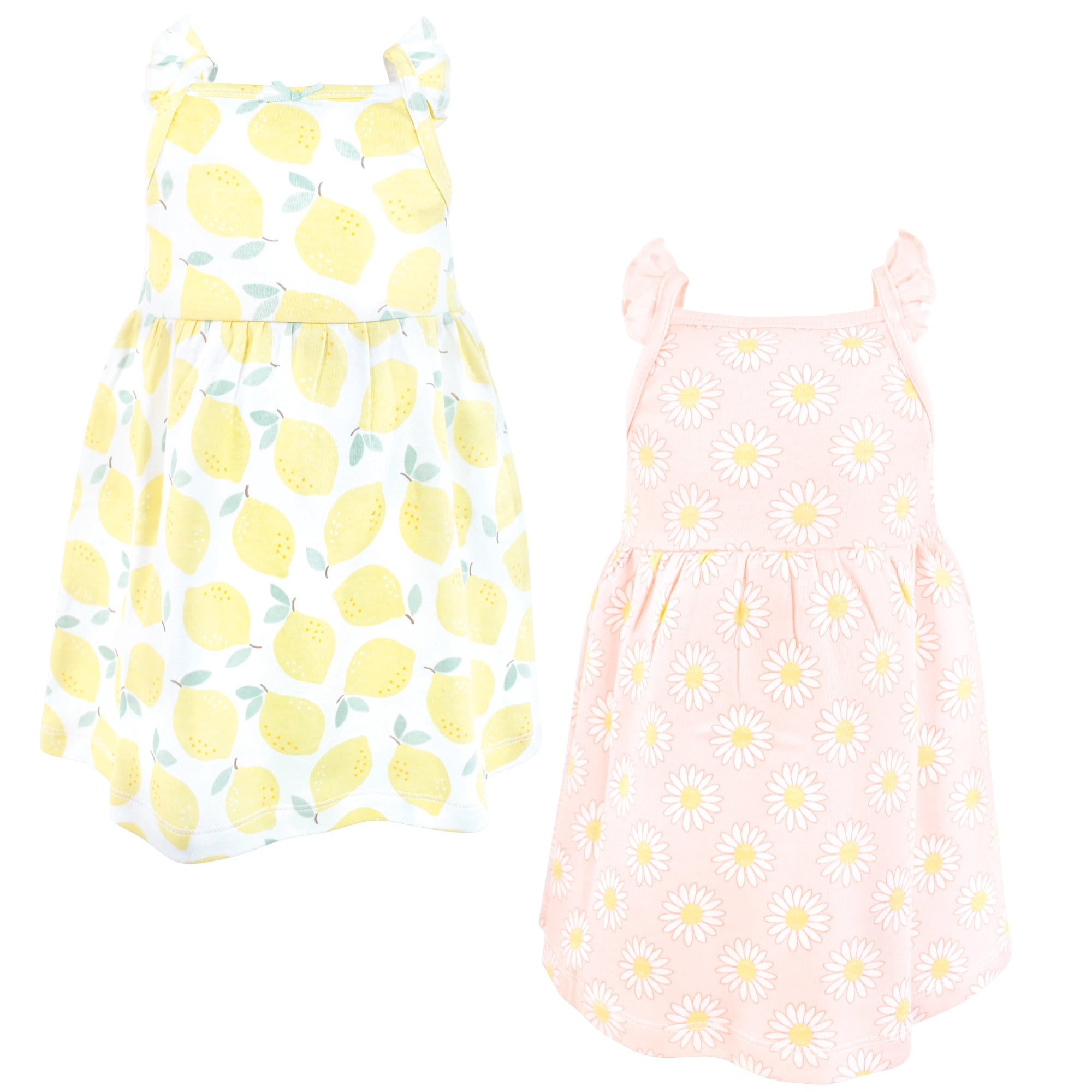 Luvable Friends Hudson Baby Dresses 2pk, Lemon Daisy Blossom, 3T