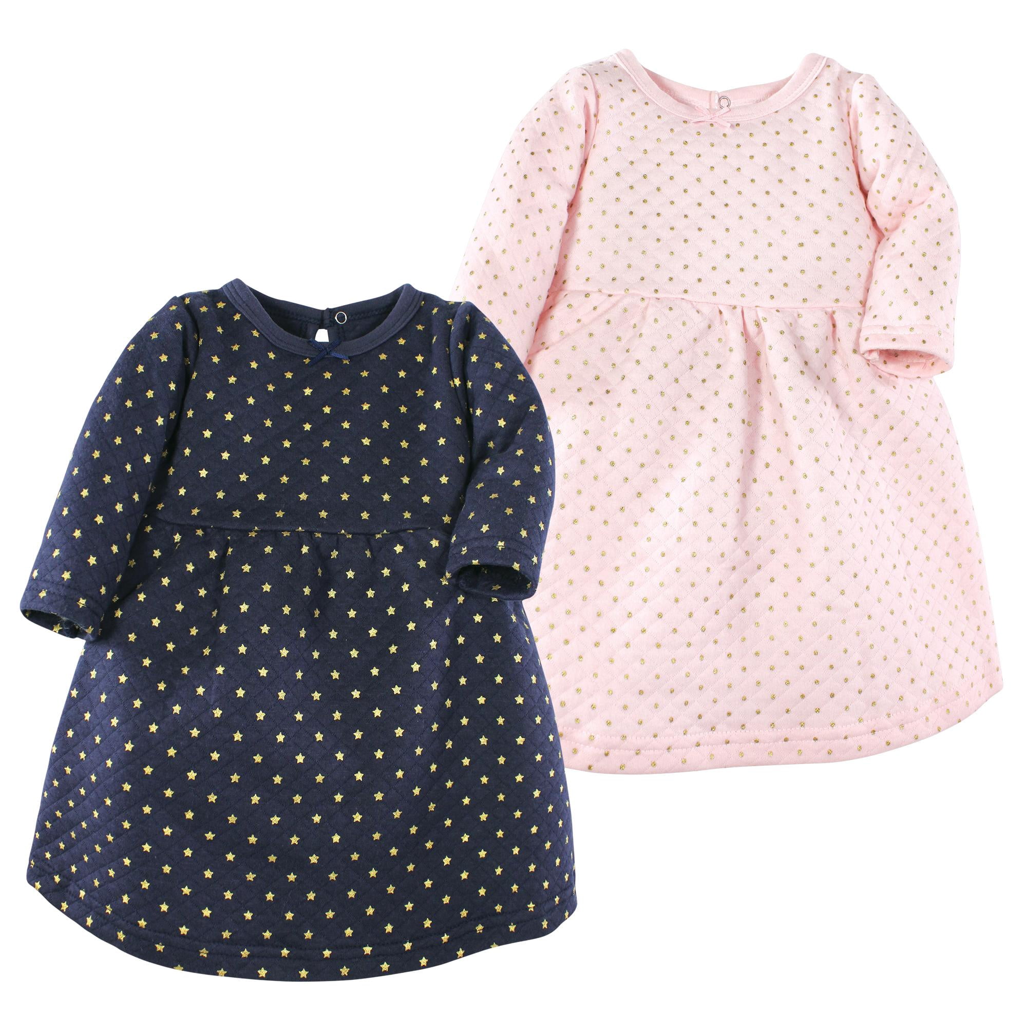 Luvable Friends Hudson Baby Dresses 2pk, Metallic Navy Dots, 0-3M