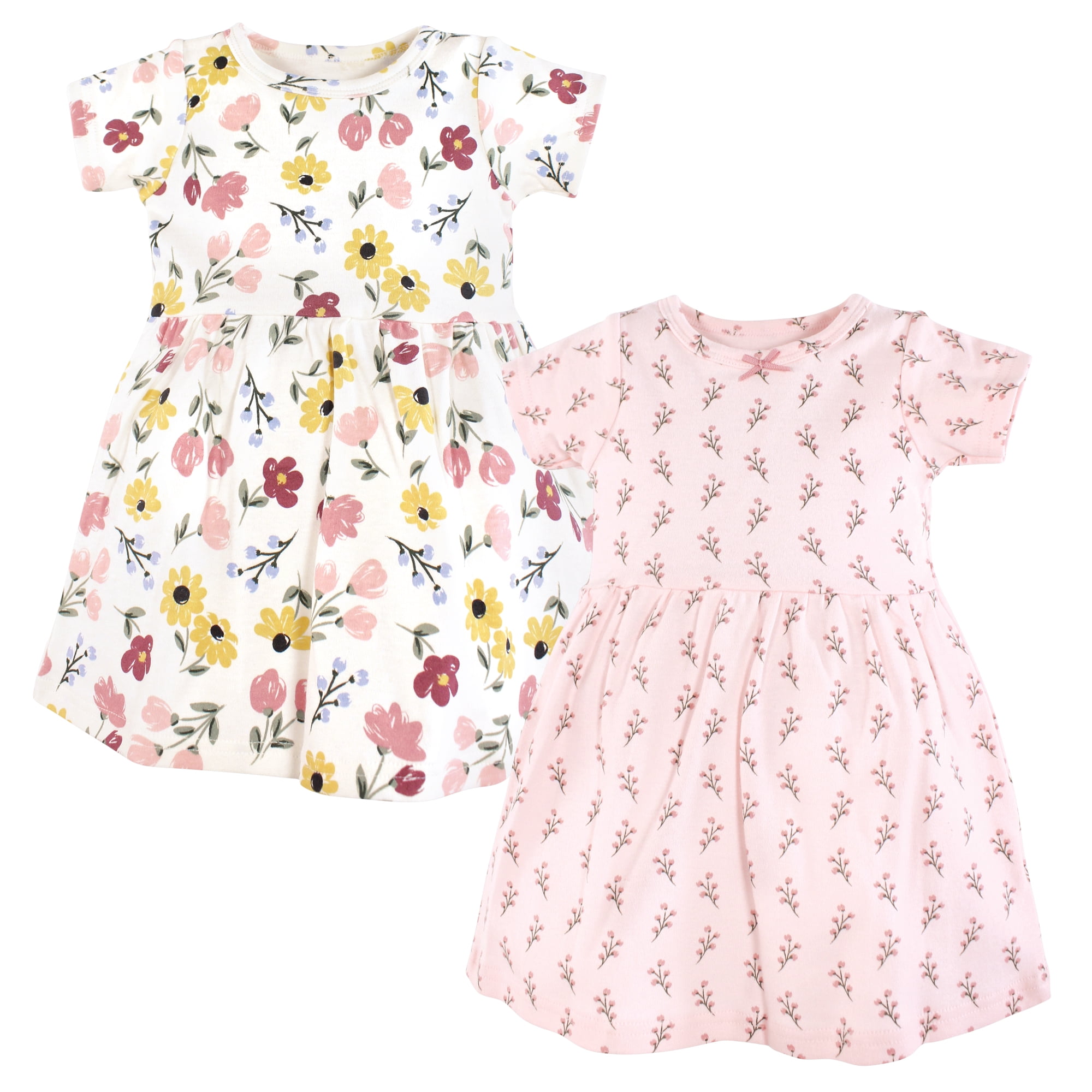 Luvable Friends Hudson Baby Dresses 2pk, Pastel Painted Floral, 6-9M