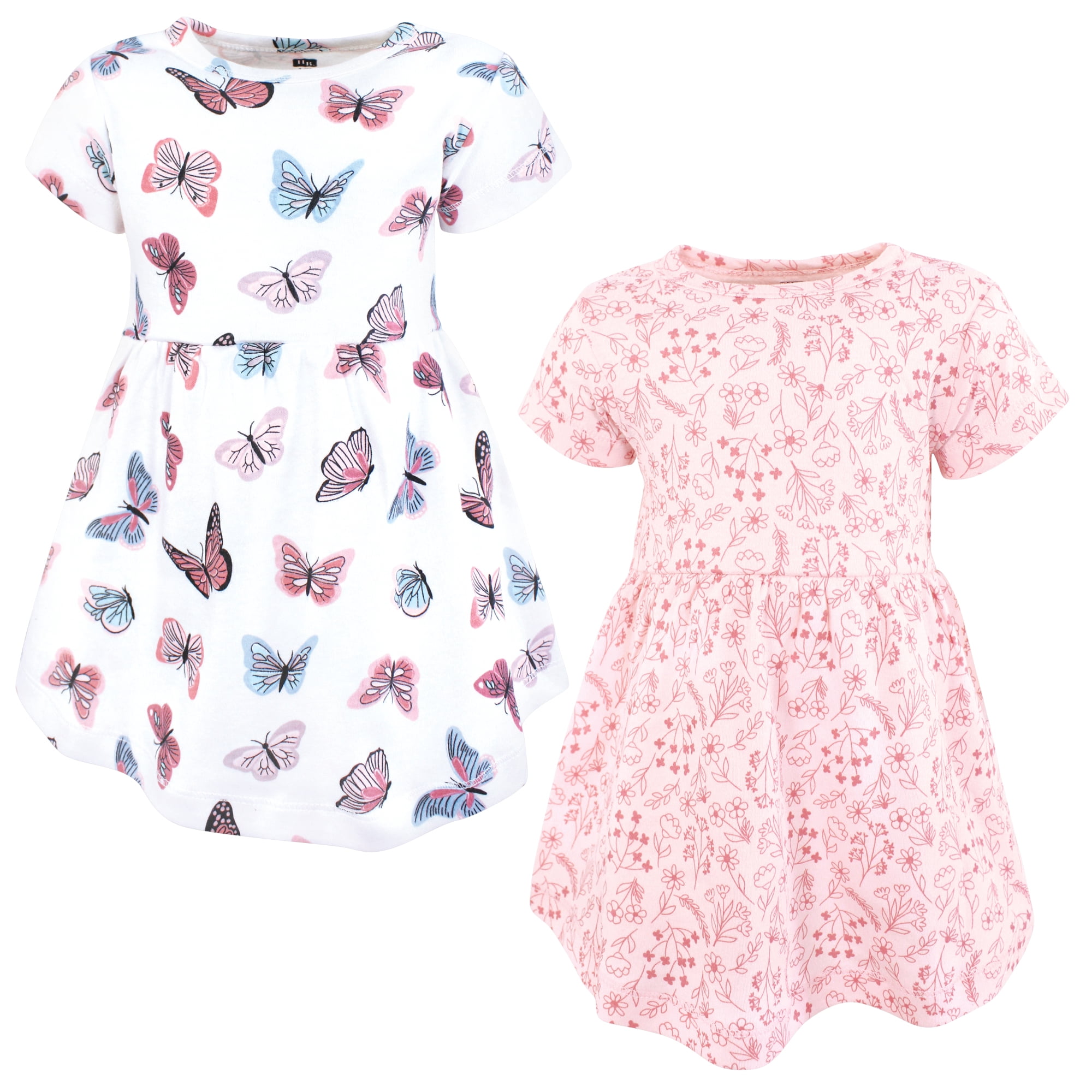 Luvable Friends Hudson Baby Dresses 2pk, Pink Butterfly Meadow, 6-9M