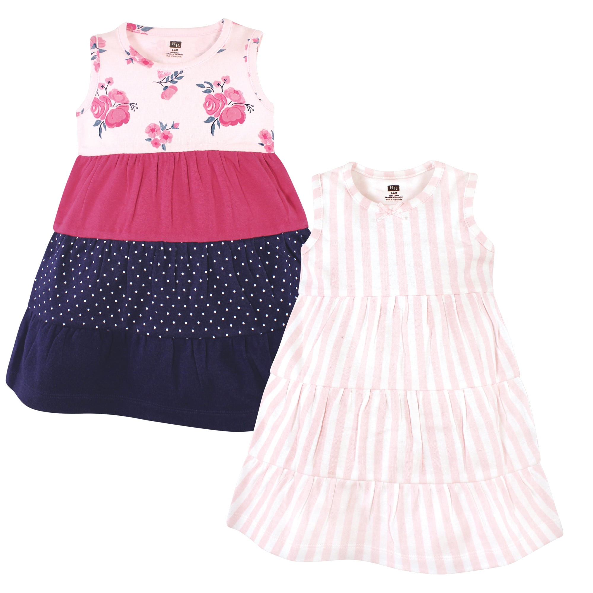 Luvable Friends Hudson Baby Dresses 2pk, Pink Navy Floral Dots, 10 Years