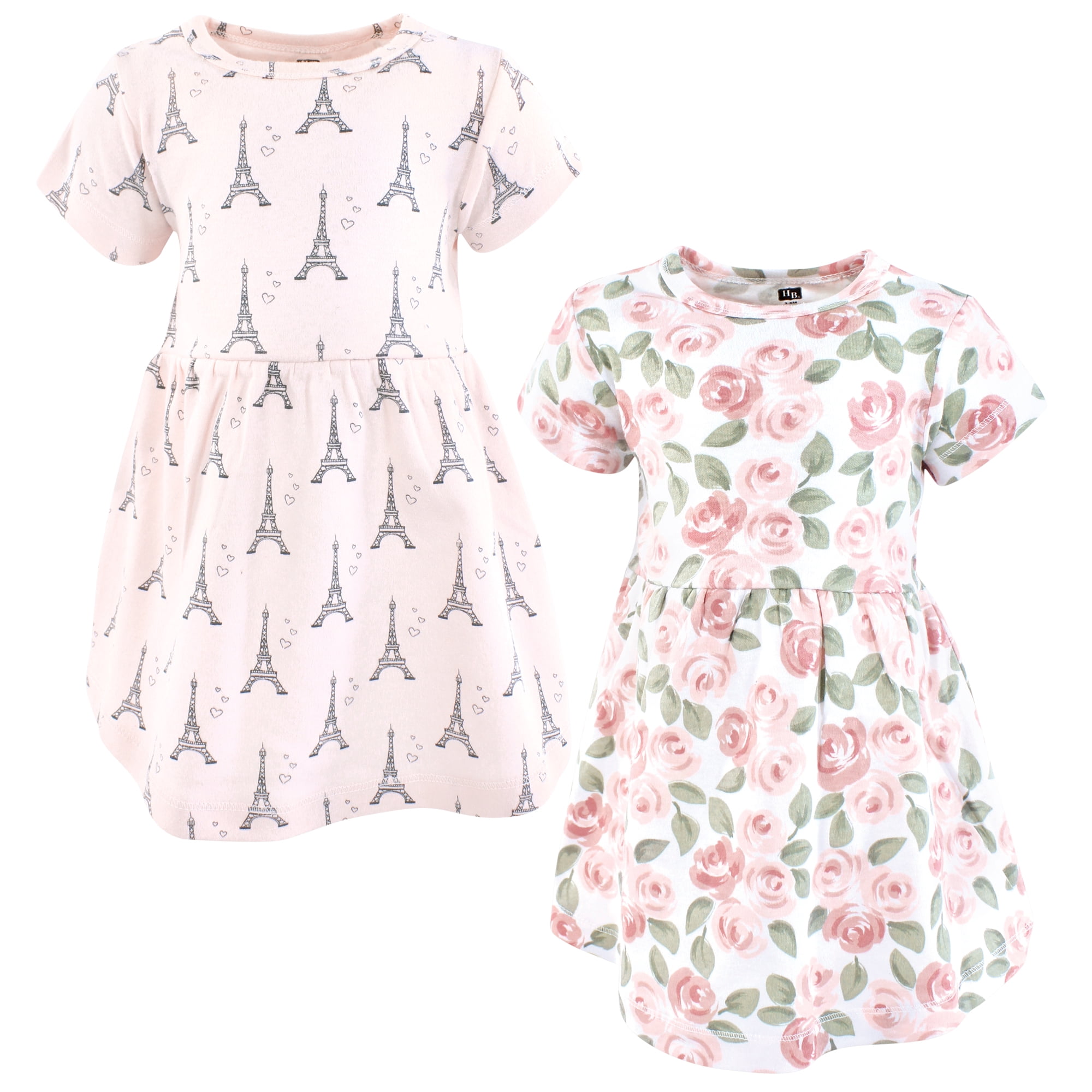 Luvable Friends Hudson Baby Dresses 2pk, Pink Paris Dream, 9-12M