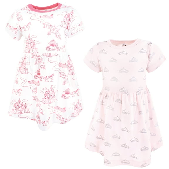 Luvable Friends Hudson Baby Dresses 2pk, Pink Royal Tale, 0-3M