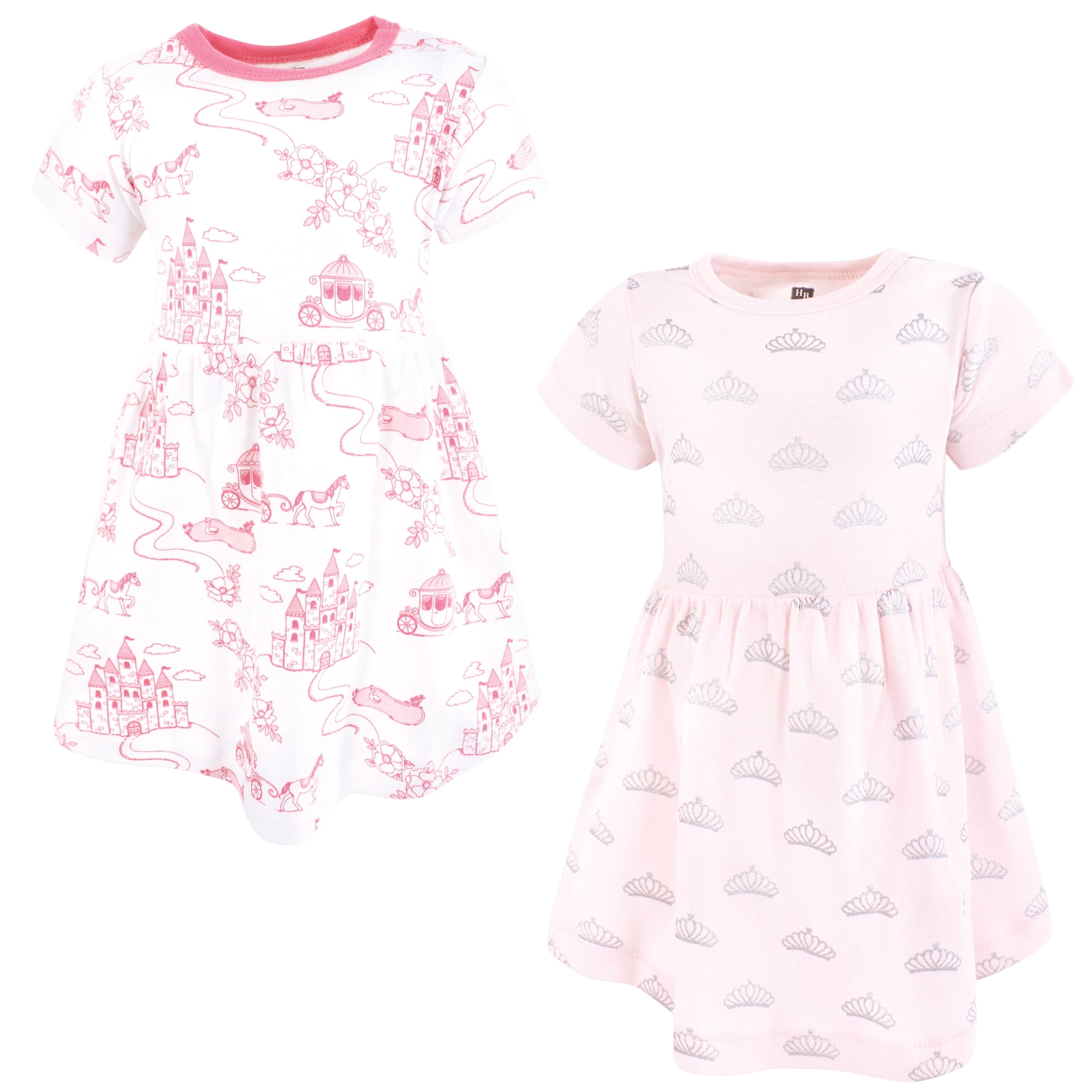 Luvable Friends Hudson Baby Dresses 2pk, Pink Royal Tale, 9-12M