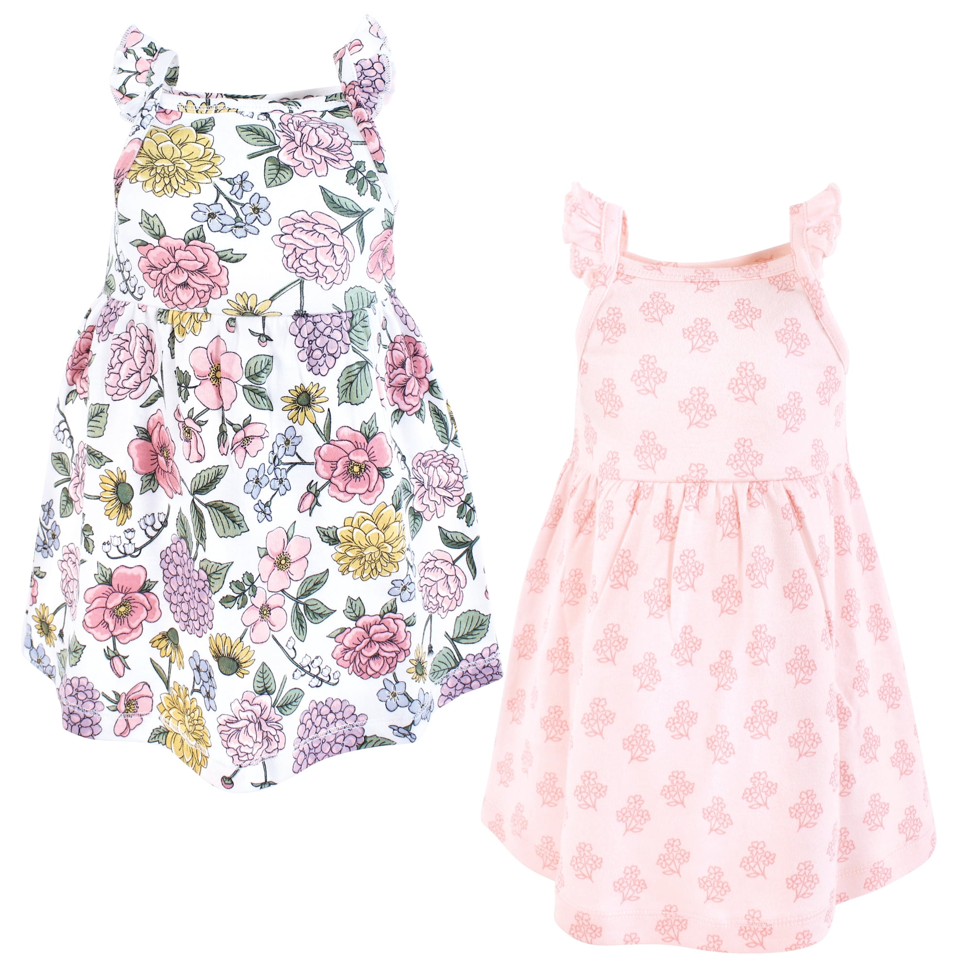 Luvable Friends Hudson Baby Dresses 2pk, Pink Vintage Blossom Floral, 3-6M