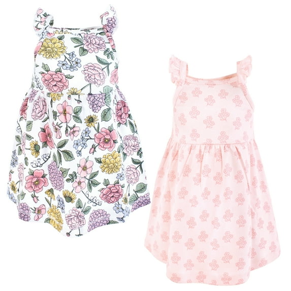 Luvable Friends Hudson Baby Dresses 2pk, Pink Vintage Blossom Floral, 4T