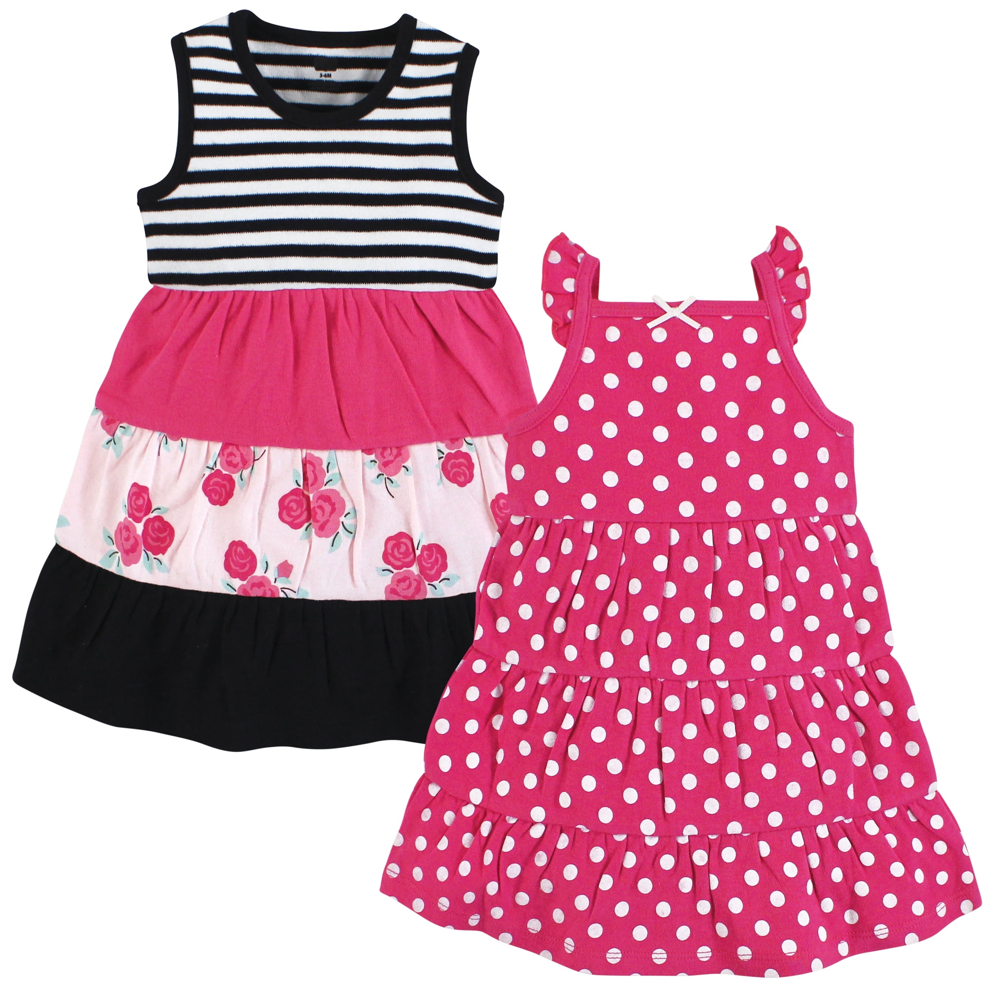 Luvable Friends Hudson Baby Dresses 2pk, Rose Dots Floral, 18-24M