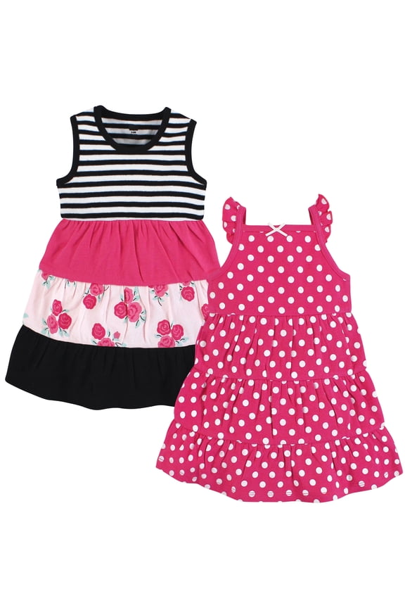 Hudson Baby Dresses 2pk, Rose Dots Floral, 2T