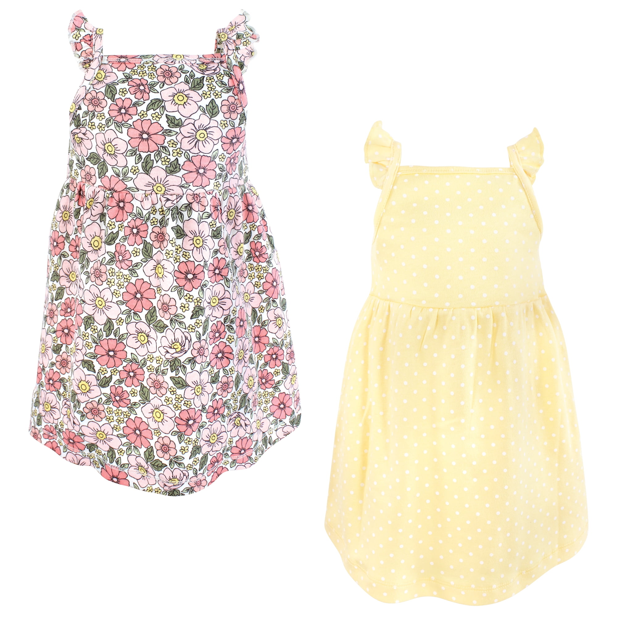 Luvable Friends Hudson Baby Dresses 2pk, Rose Yellow Floral, 4T
