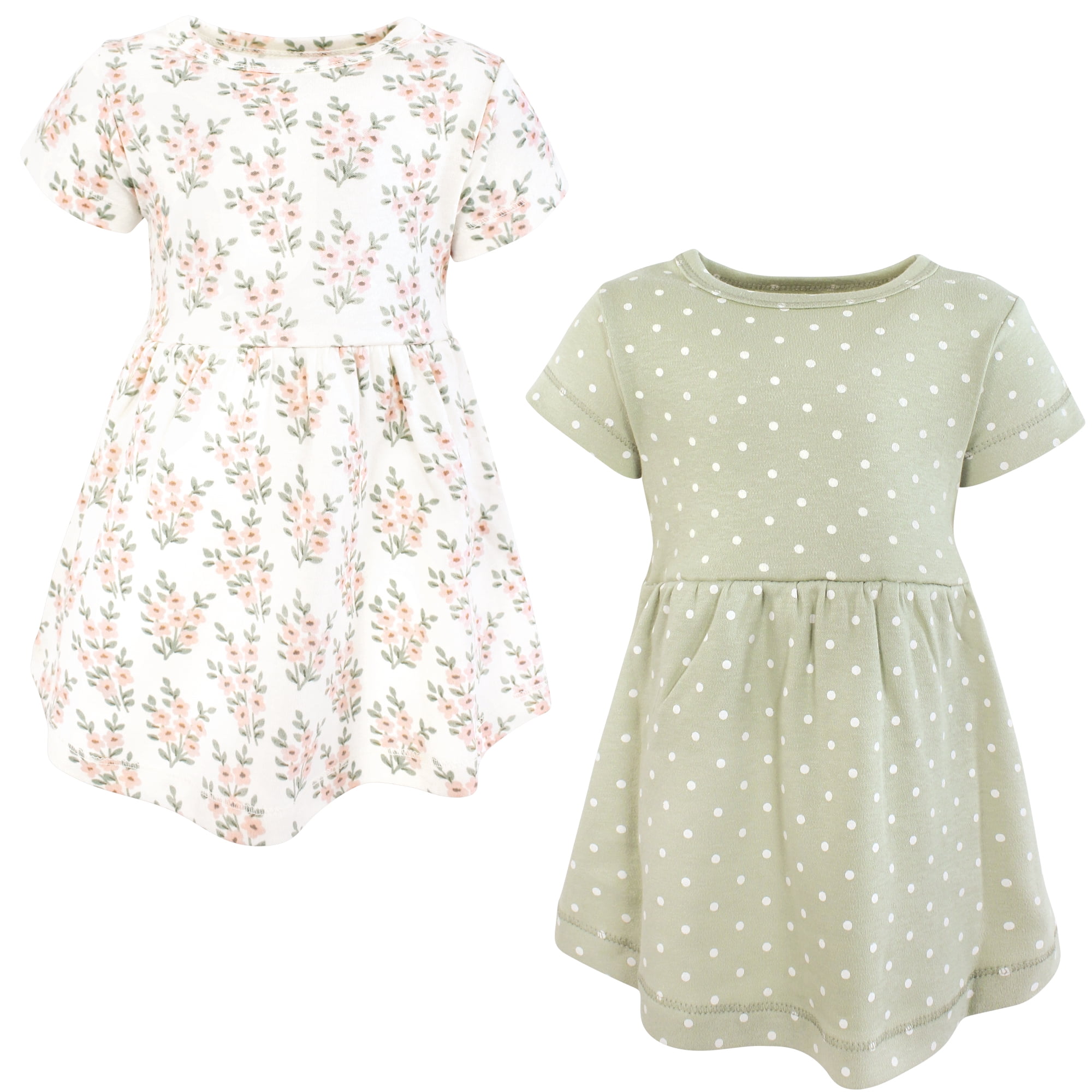 Luvable Friends Hudson Baby Dresses 2pk, Sage Florals Bloom, 3T