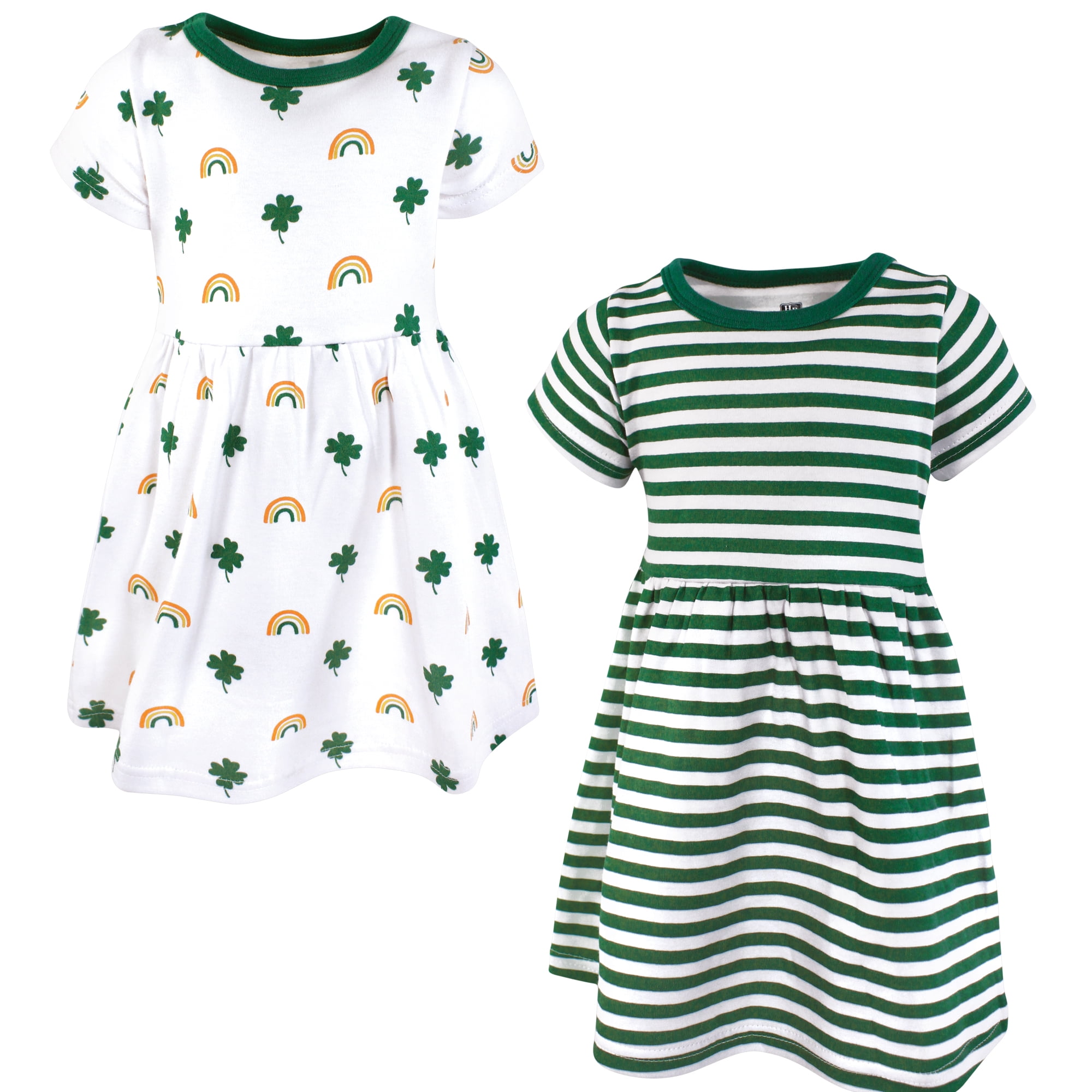 Luvable Friends Hudson Baby Dresses 2pk, Shamrock Stripe, 9-12M