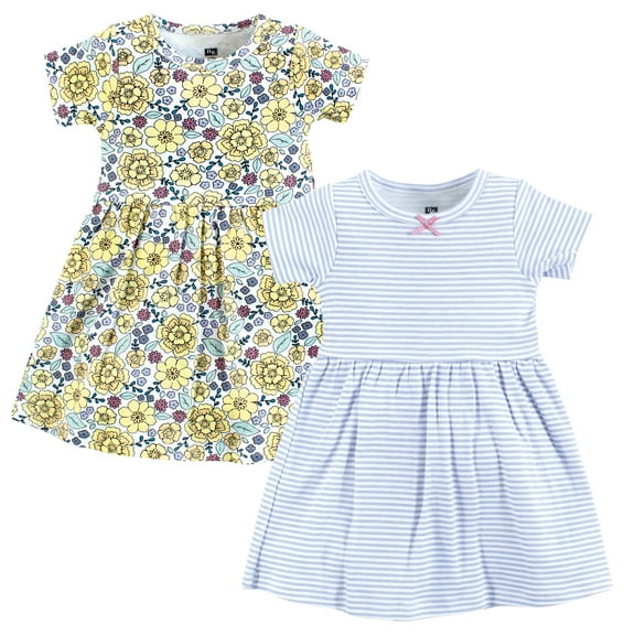 Luvable Friends Hudson Baby Dresses 2pk, Sunny Outline Blossoms, 0-3M