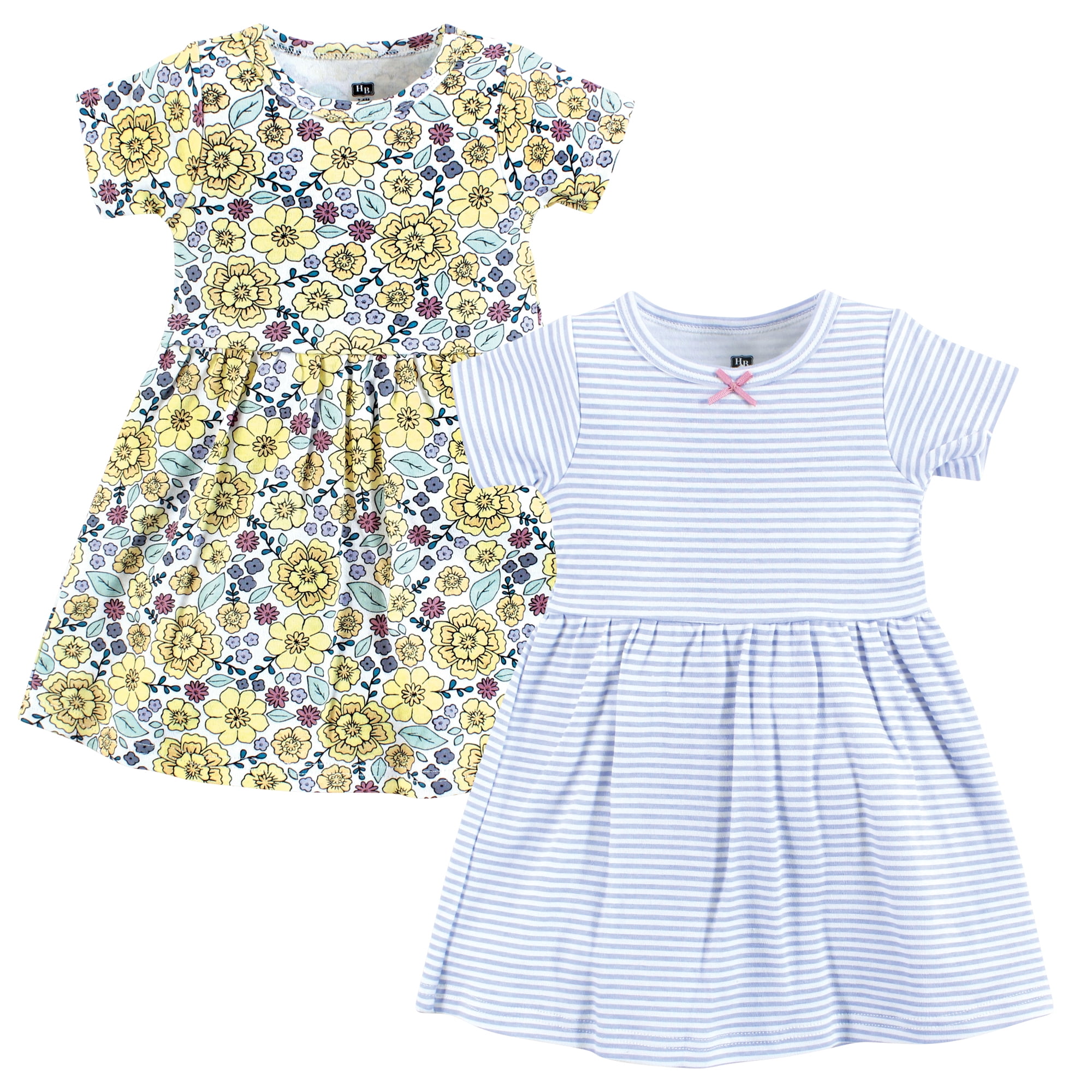 Luvable Friends Hudson Baby Dresses 2pk, Sunny Outline Blossoms, 12-18M