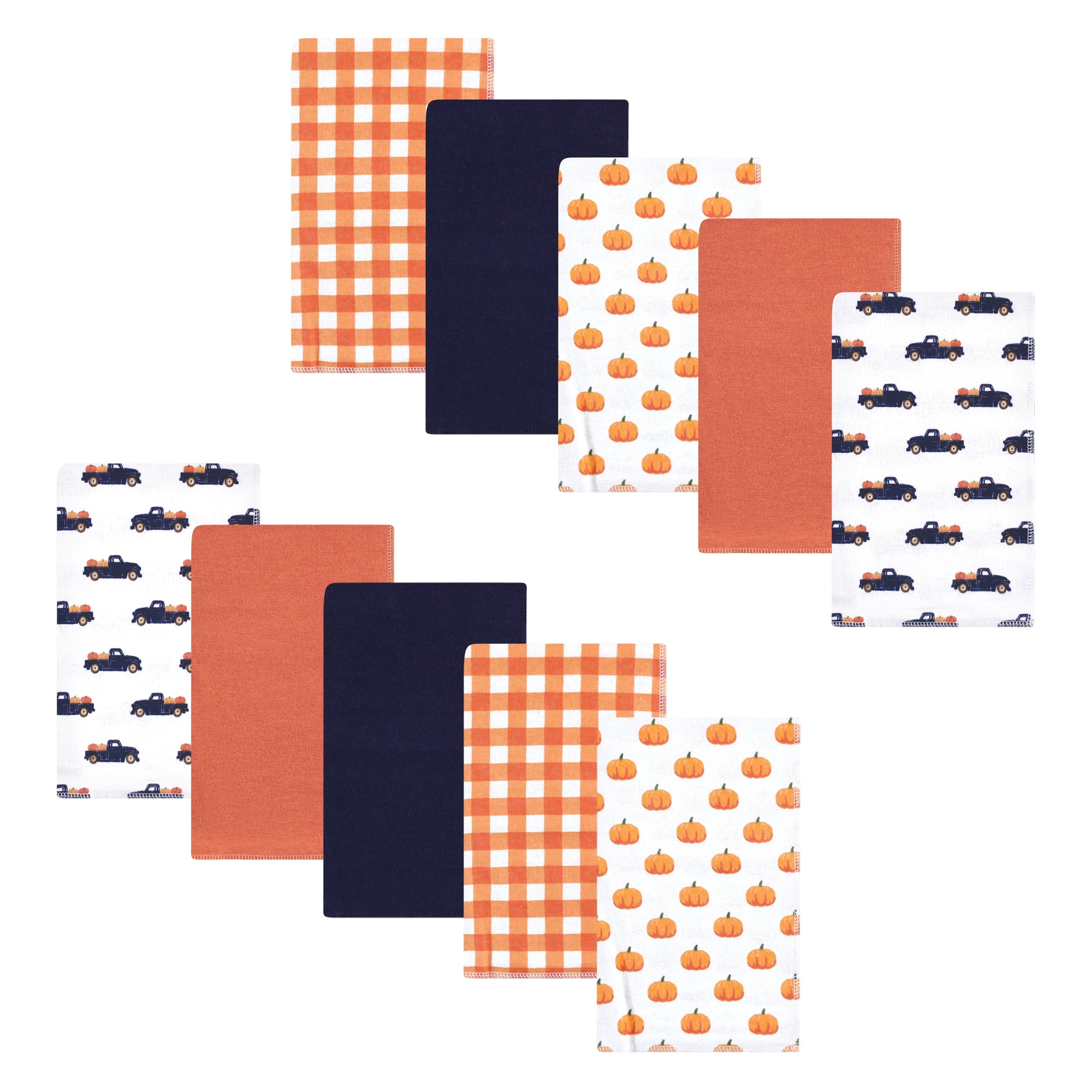 Luvable Friends Hudson Baby Flannel Burp Cloths 10pk, Autumn Pumpkin Truck