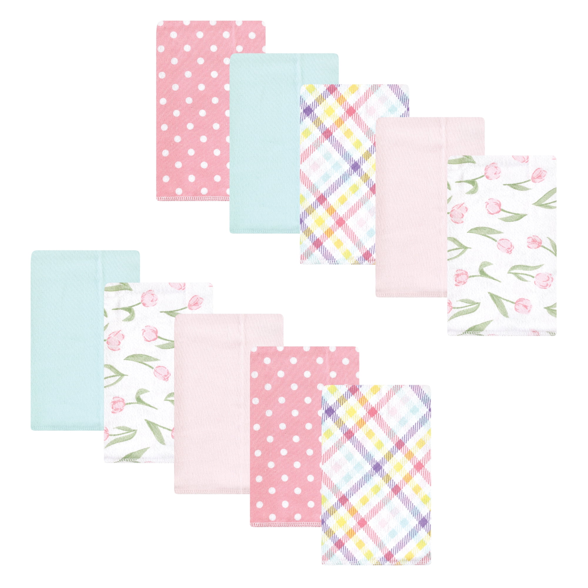 Luvable Friends Hudson Baby Cotton Poly Flannel Burp Cloths 10pk, Blossom Tulip, One Size