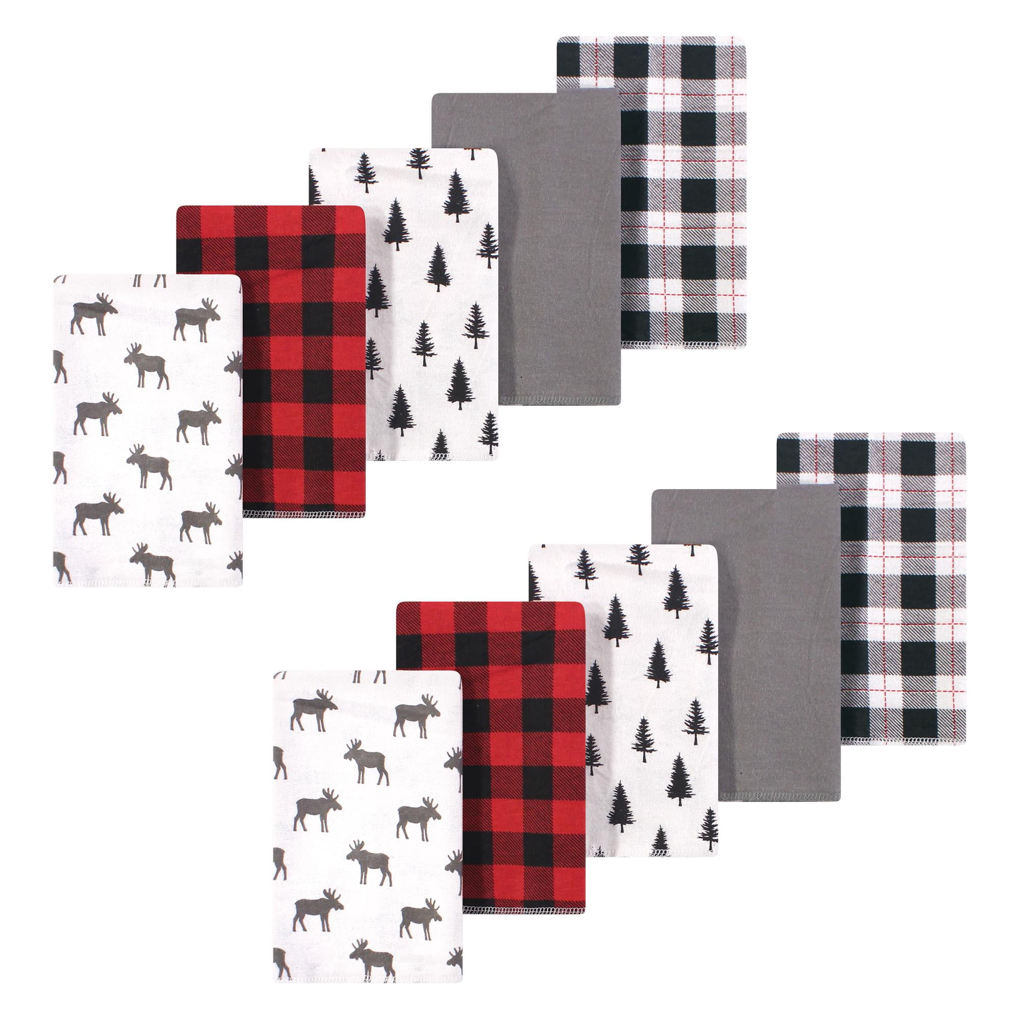 Luvable Friends Hudson Baby Flannel Burp Cloths 10pk, Buffalo Plaid Moose