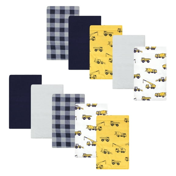 Luvable Friends Hudson Baby Flannel Burp Cloths 10pk, Bulldozer