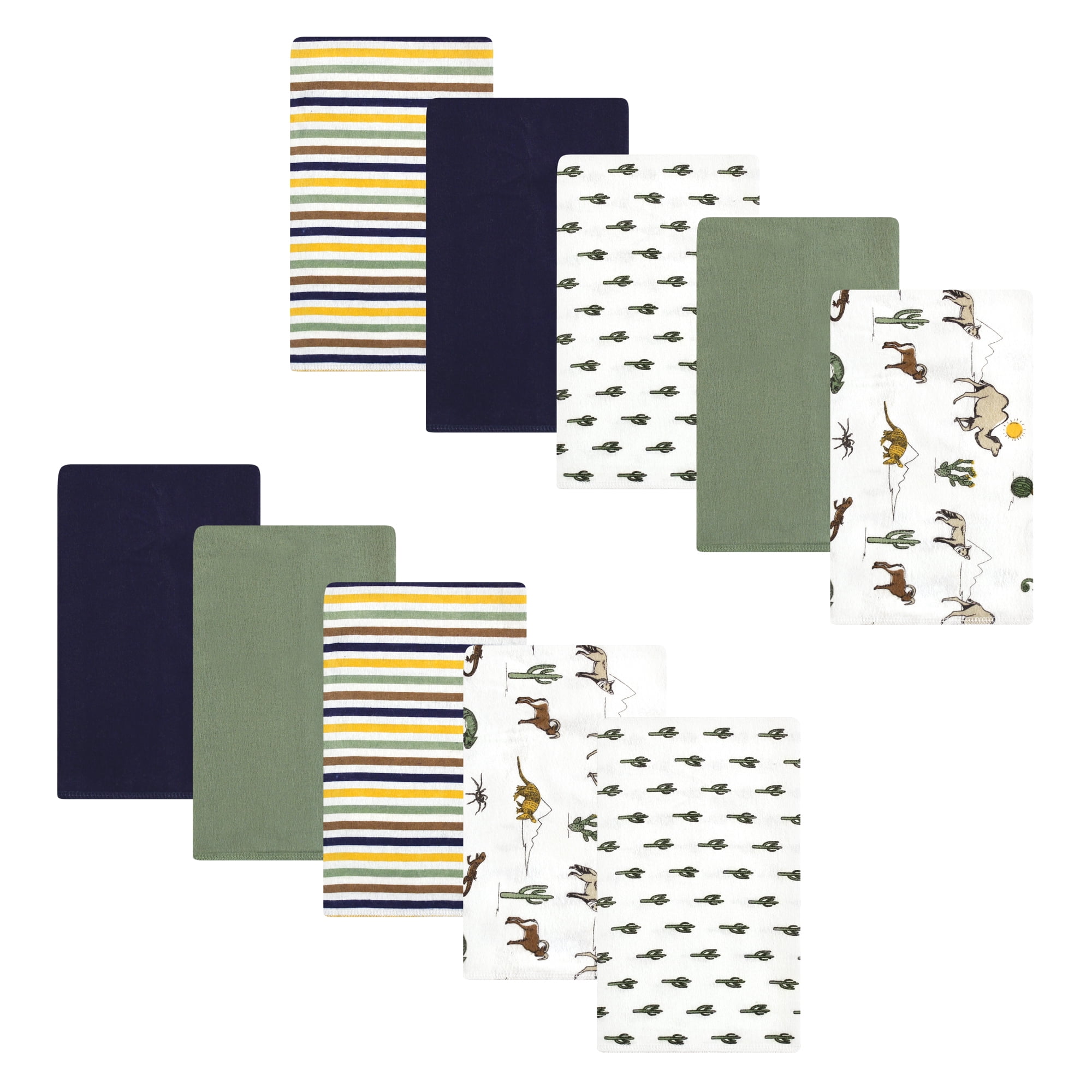 Luvable Friends Hudson Baby Cotton Poly Flannel Burp Cloths 10pk, Desert Wildlife, One Size