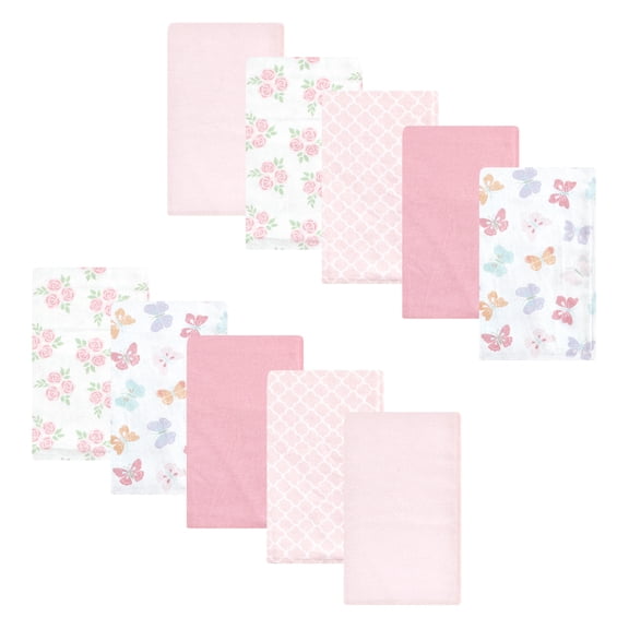Luvable Friends Hudson Baby Flannel Burp Cloths 10pk, Pink Butterfly Garden