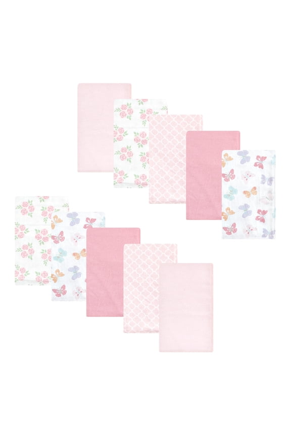 Hudson Baby Flannel Burp Cloths 10pk, Pink Butterfly Garden