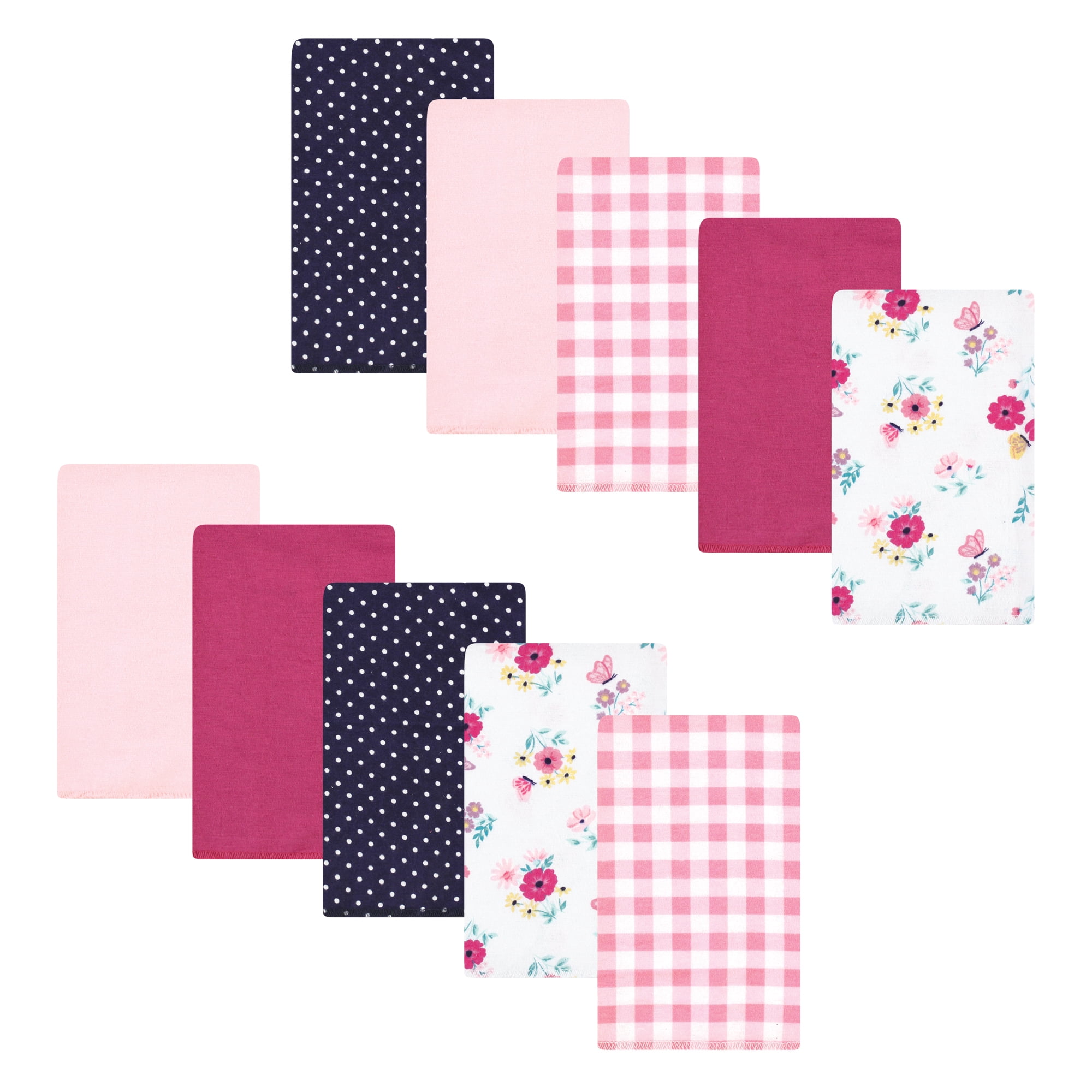Luvable Friends Hudson Baby Cotton Poly Flannel Burp Cloths 10pk, Pink Butterfly Meadow, One Size