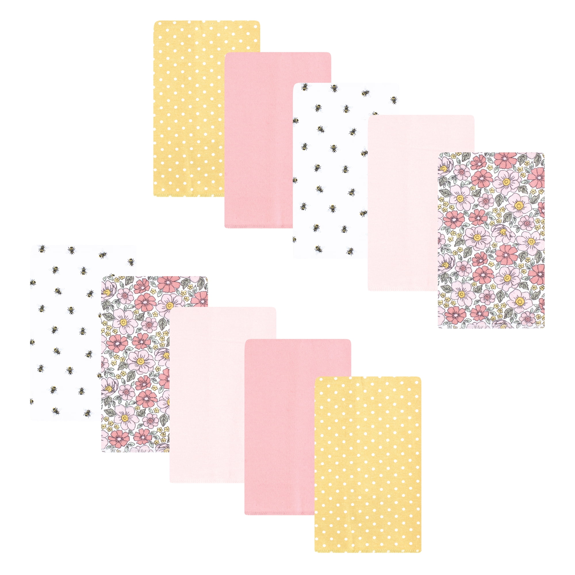 Luvable Friends Hudson Baby Cotton Poly Flannel Burp Cloths 10pk, Pink Yellow Floral, One Size