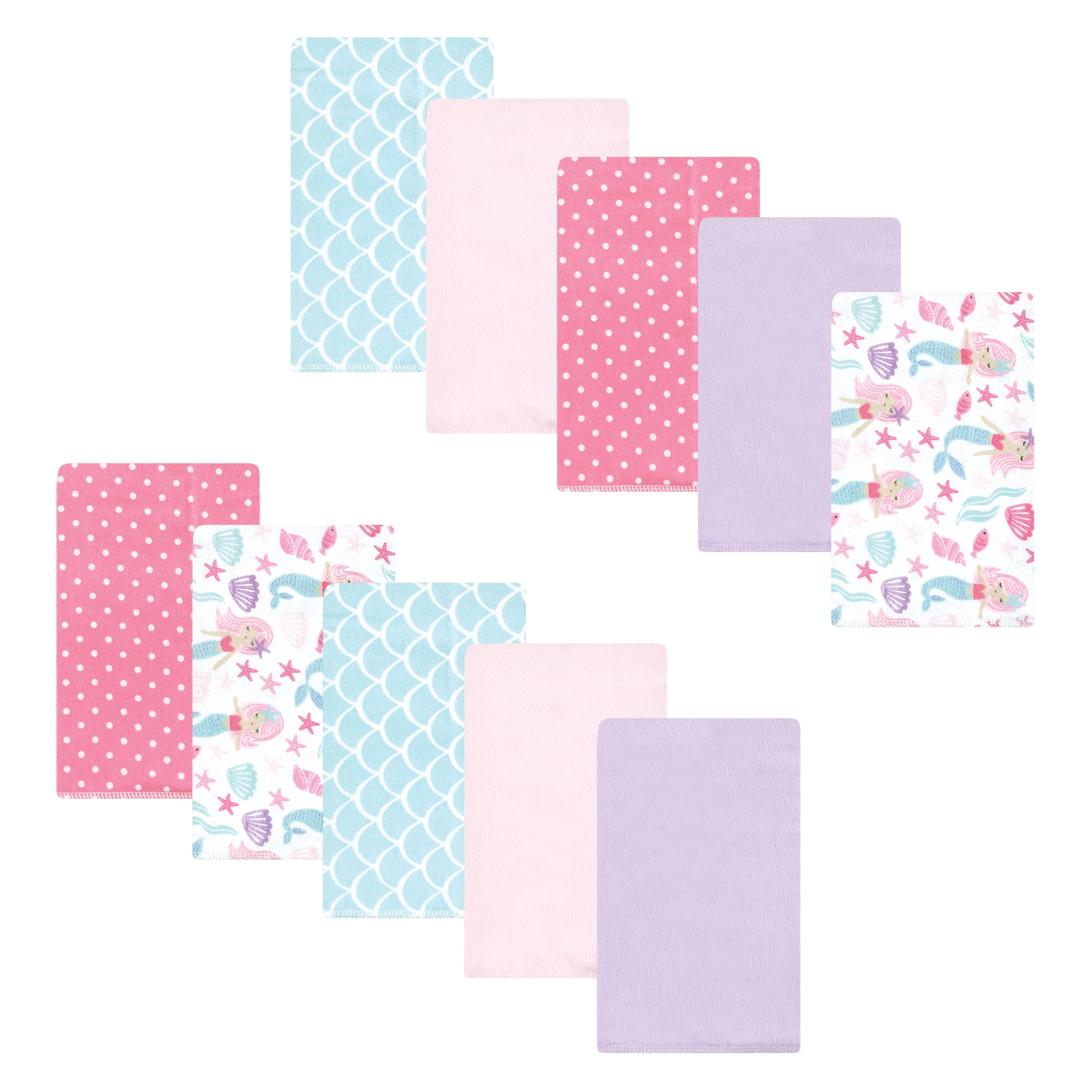 Luvable Friends Hudson Baby Cotton Poly Flannel Burp Cloths 10pk, Purple Mermaid, One Size