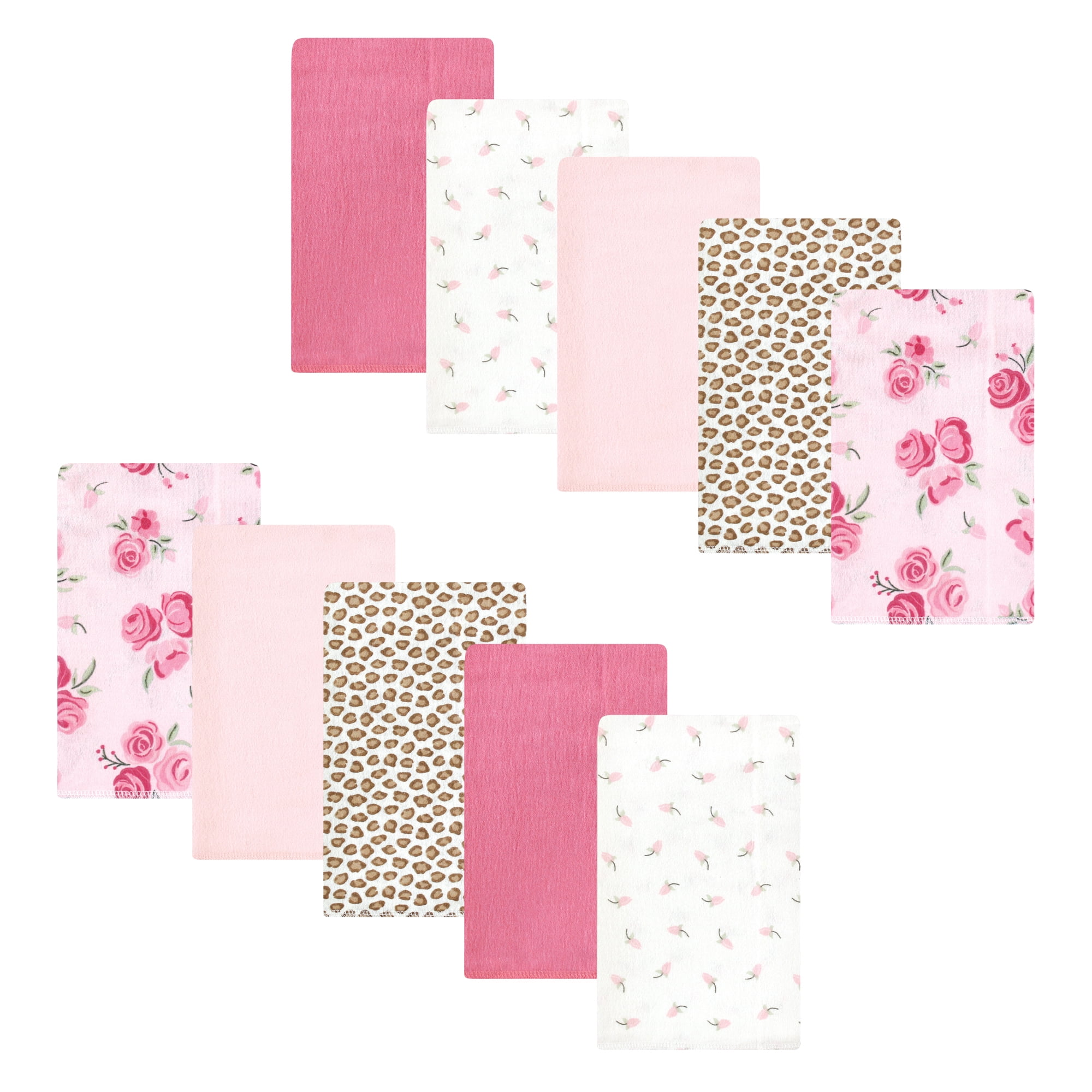 Luvable Friends Hudson Baby Cotton Poly Flannel Burp Cloths 10pk, Rosy Bloom, One Size