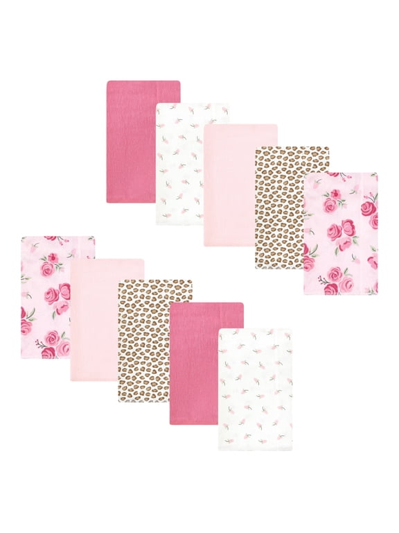 Hudson Baby Cotton Poly Flannel Burp Cloths 10pk, Rosy Bloom, One Size