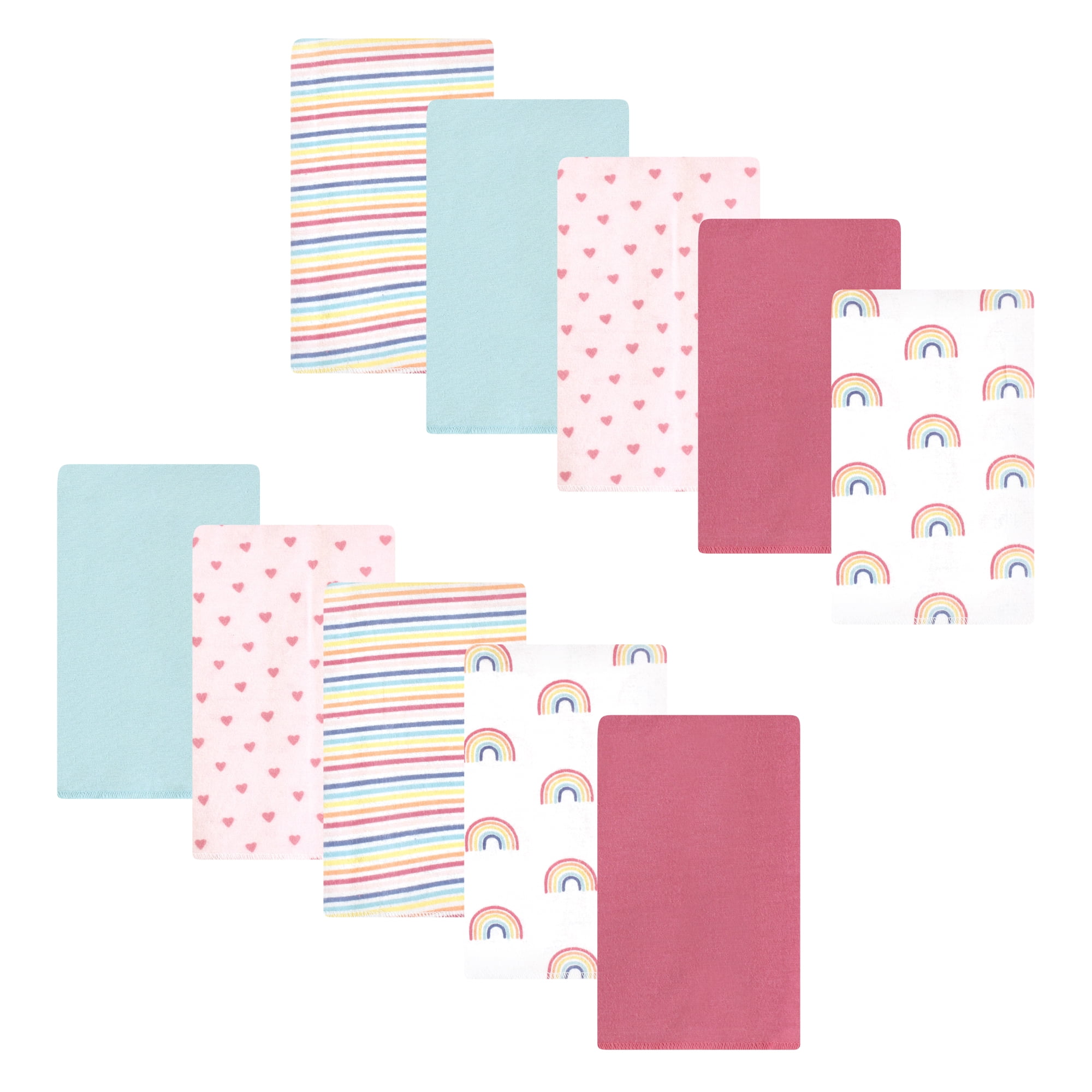 Luvable Friends Hudson Baby Flannel Burp Cloths 10pk, Sweet Rainbow