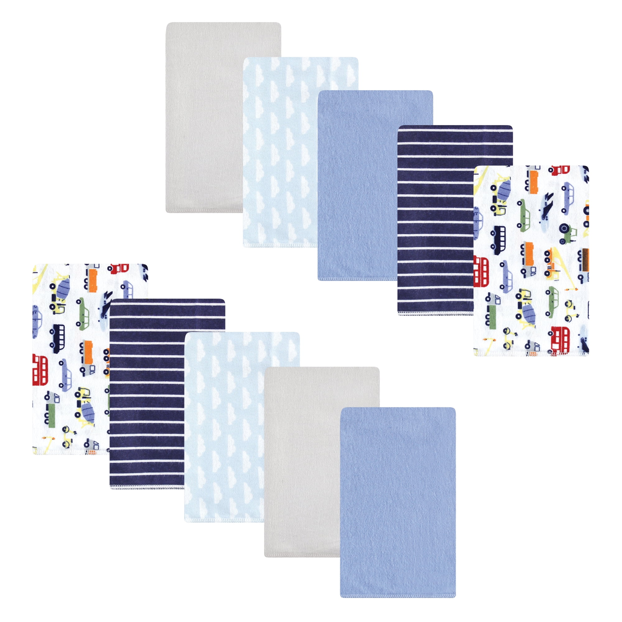 Luvable Friends Hudson Baby Cotton Poly Flannel Burp Cloths 10pk, Vehicle Adventure, One Size