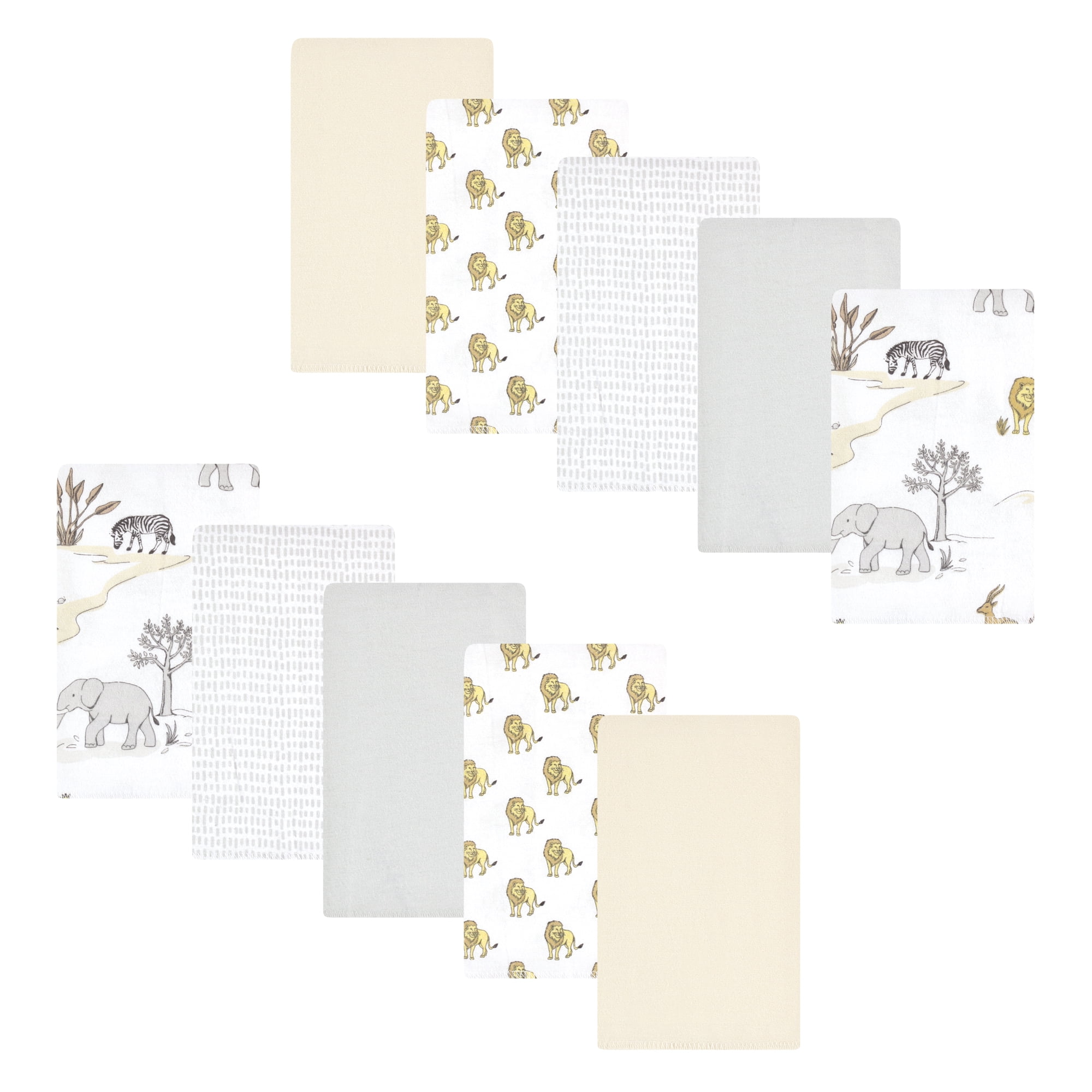 Luvable Friends Hudson Baby Cotton Poly Flannel Burp Cloths 10pk, Wild Safari World, One Size