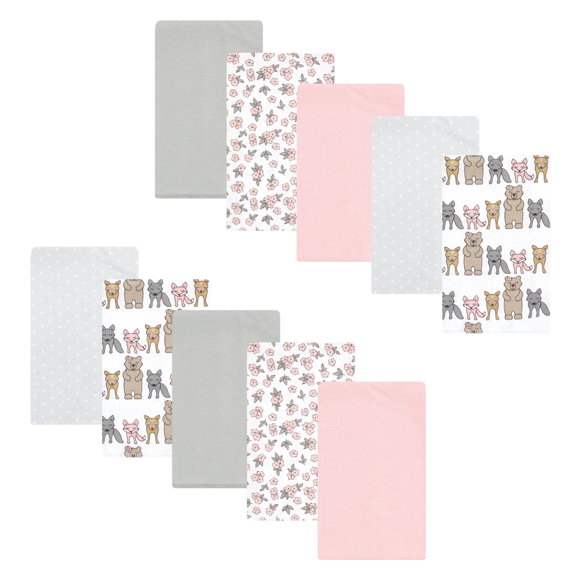 Luvable Friends Hudson Baby Flannel Burp Cloths 10pk, Woodland Bloom Pink
