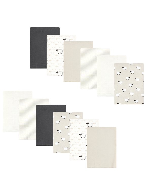 Hudson Baby Cotton Poly Flannel Burp Cloths 12pk, Beige Sheep, One Size