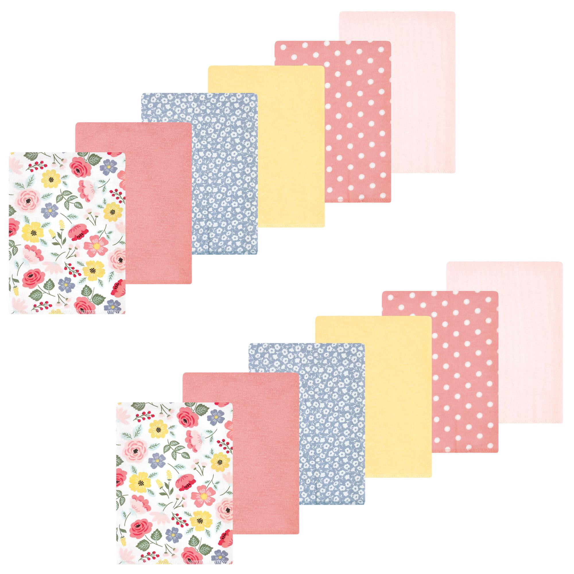 Luvable Friends Hudson Baby Cotton Poly Flannel Burp Cloths 12pk, Blush Floral, One Size