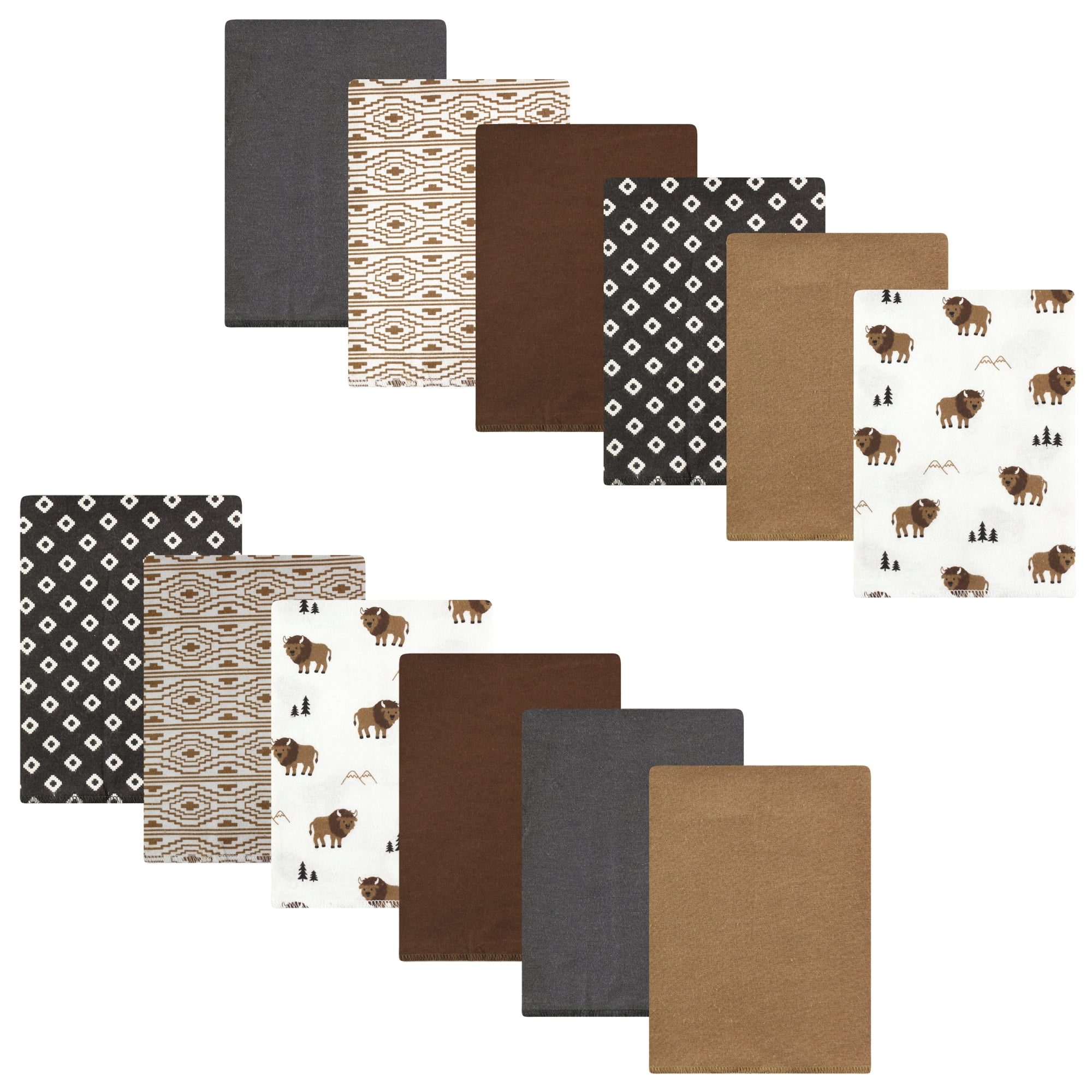 Luvable Friends Hudson Baby Cotton Poly Flannel Burp Cloths 12pk, Buffalos, One Size
