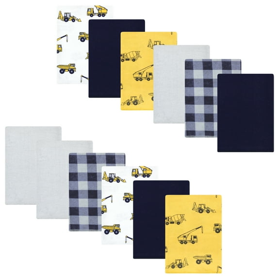 Luvable Friends Hudson Baby Flannel Burp Cloths 12pk, Bulldozer