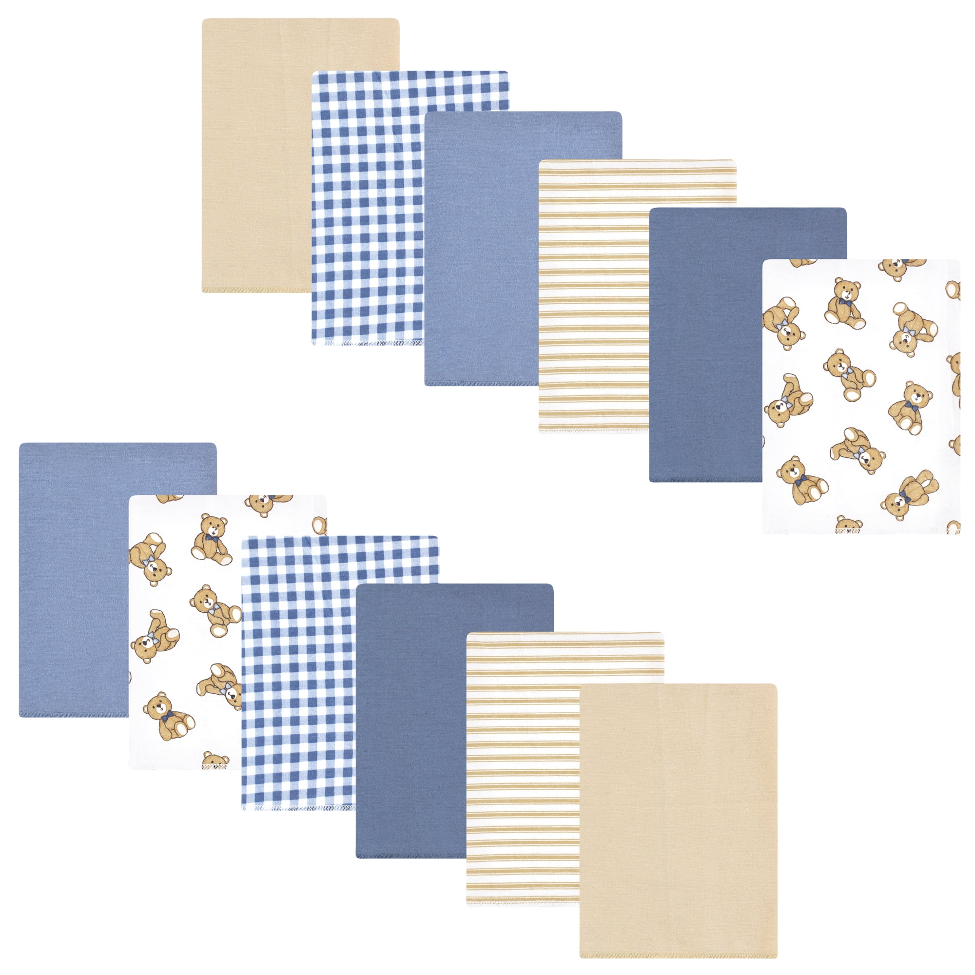 Luvable Friends Hudson Baby Cotton Poly Flannel Burp Cloths 12pk, Dapper Bear, One Size