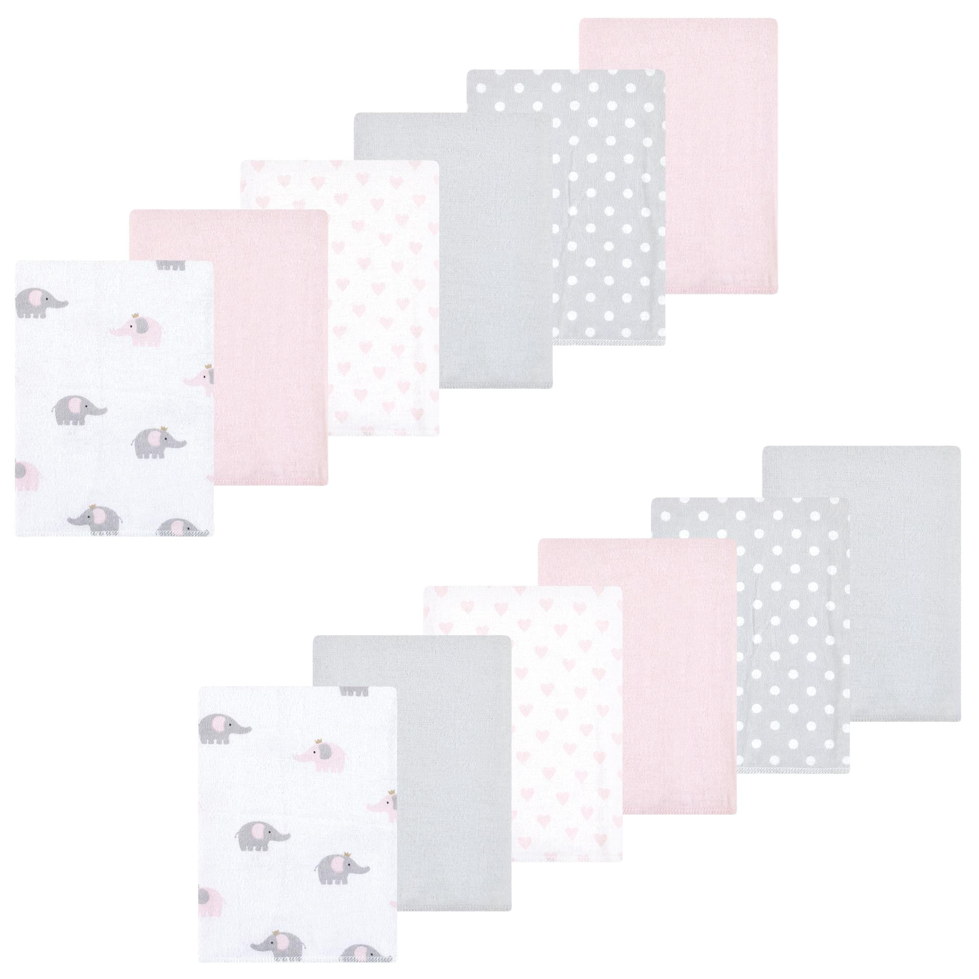 Luvable Friends Hudson Baby Flannel Burp Cloths 12pk, Elephant Serenity Pink