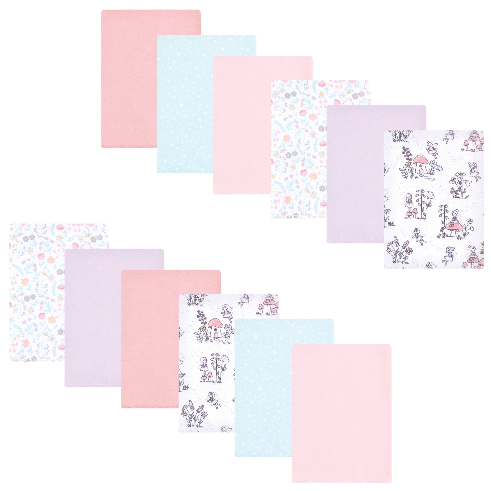 Luvable Friends Hudson Baby Cotton Poly Flannel Burp Cloths 12pk, Garden Fairy Tale, One Size