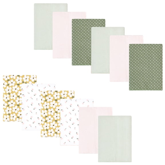 Luvable Friends Hudson Baby Cotton Poly Flannel Burp Cloths 12pk, Green Garden, One Size