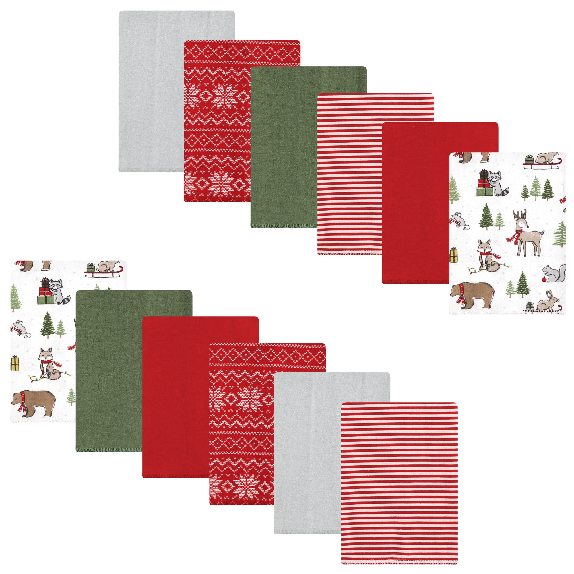 Luvable Friends Hudson Baby Flannel Burp Cloths 12pk, Holiday Forest
