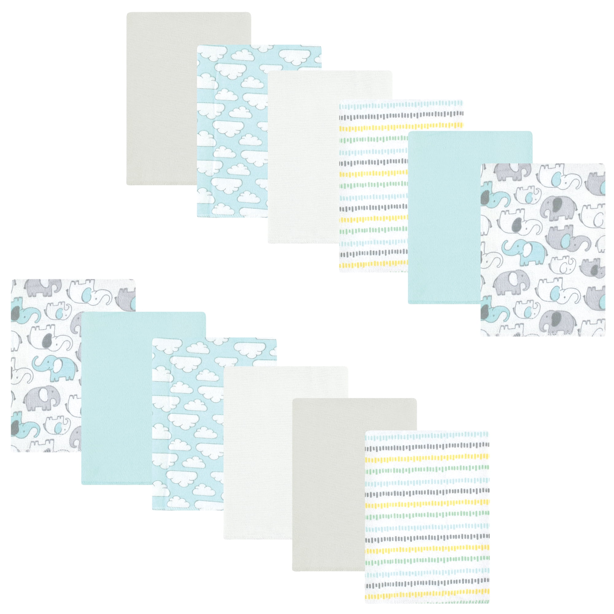 Luvable Friends Hudson Baby Cotton Poly Flannel Burp Cloths 12pk, New Elephant, One Size